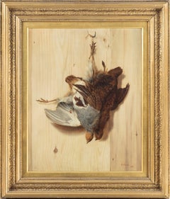 A hunting trompe l
oeil still life of a brace of partridge