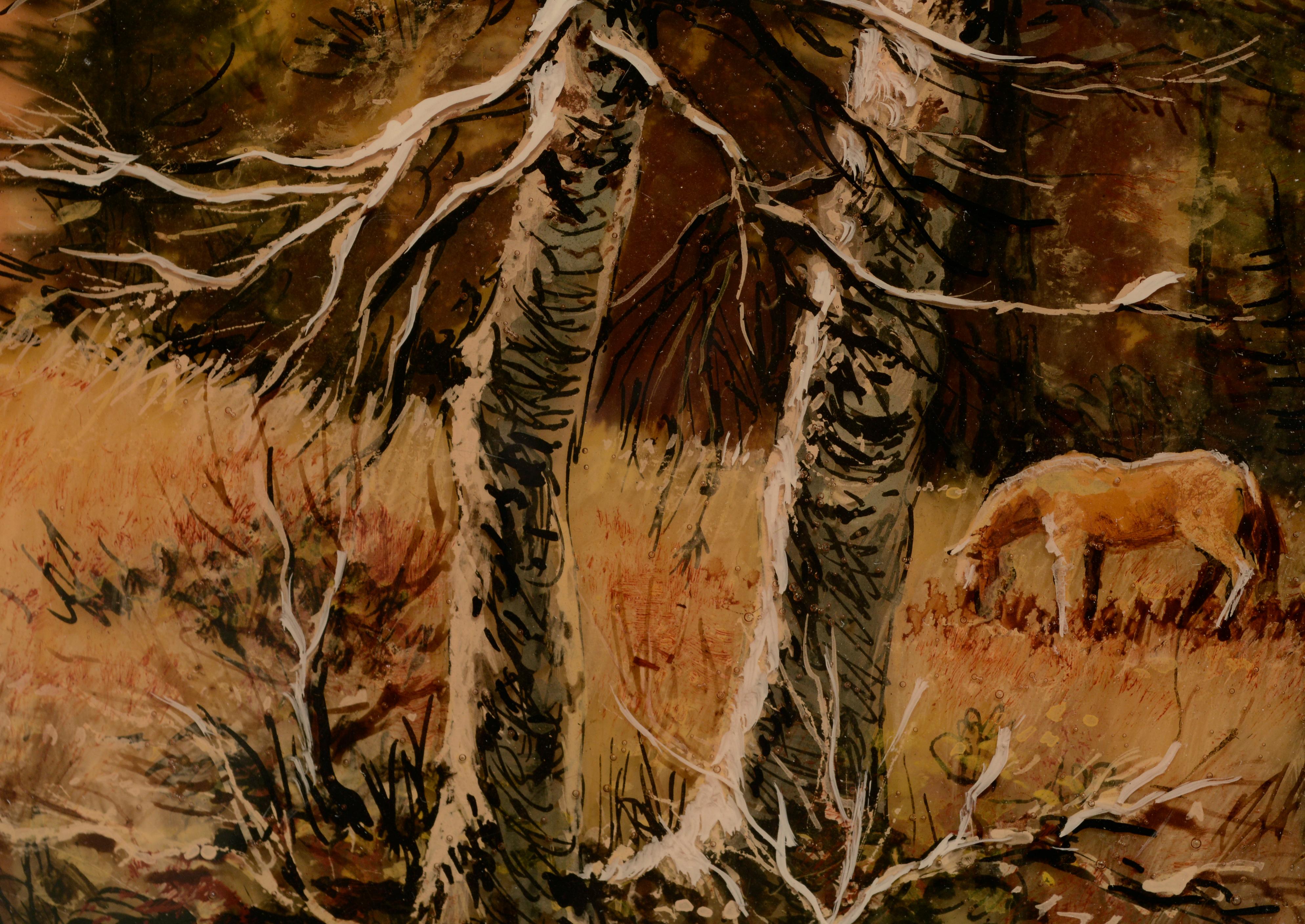 Horse in the Forest Landscape - American Impressionist Painting by Frederick Colbus