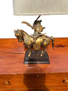 Frederick Cooper Asian Brass Table Lamp Samurai With Sword on Horse With Shade