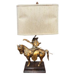 Frederick Cooper Asian Brass Table Lamp Samurai With Sword on Horse With Shade