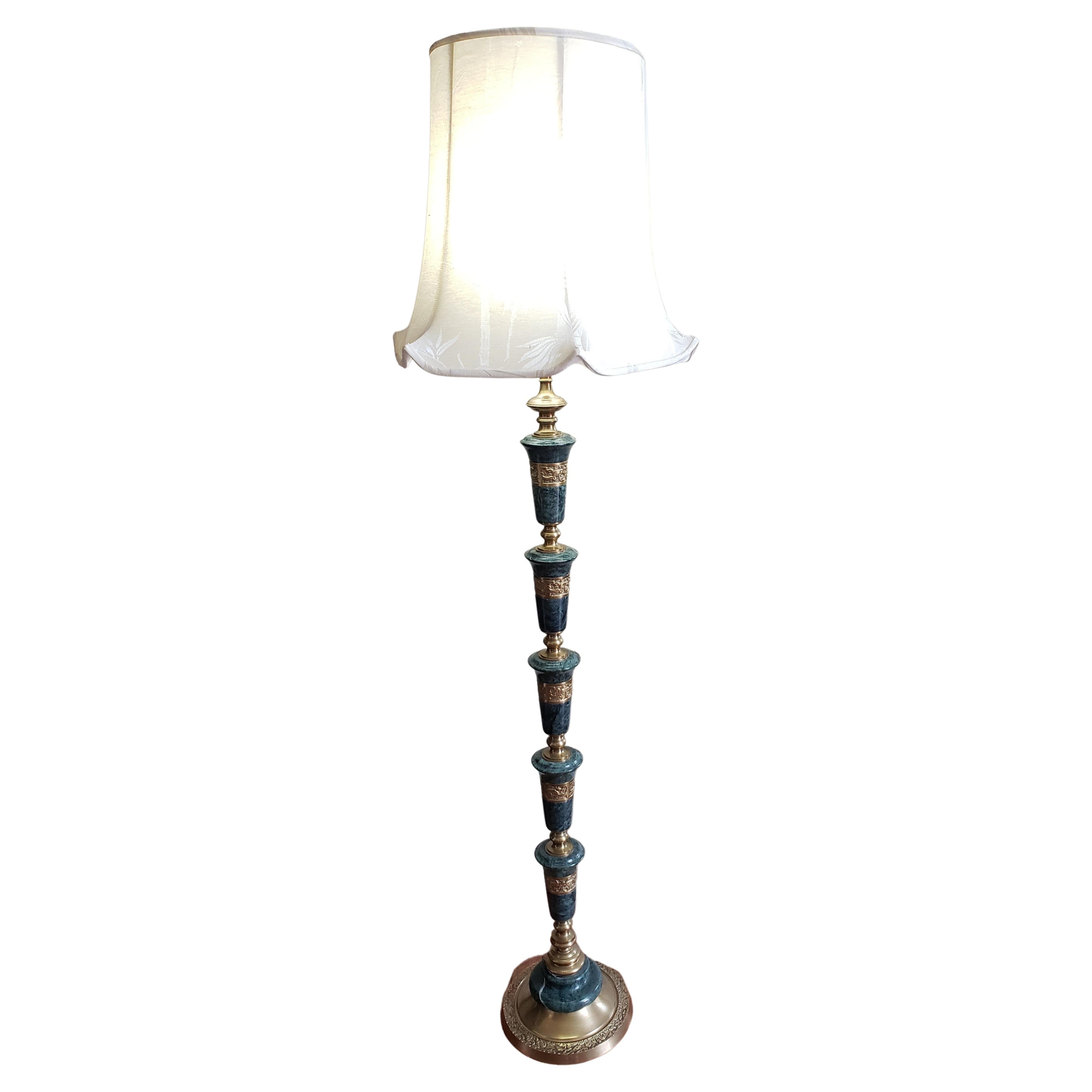 Frederick Cooper Asian Regency Marble and Brass Floor Lamp, Circa 1950s  For Sale 1