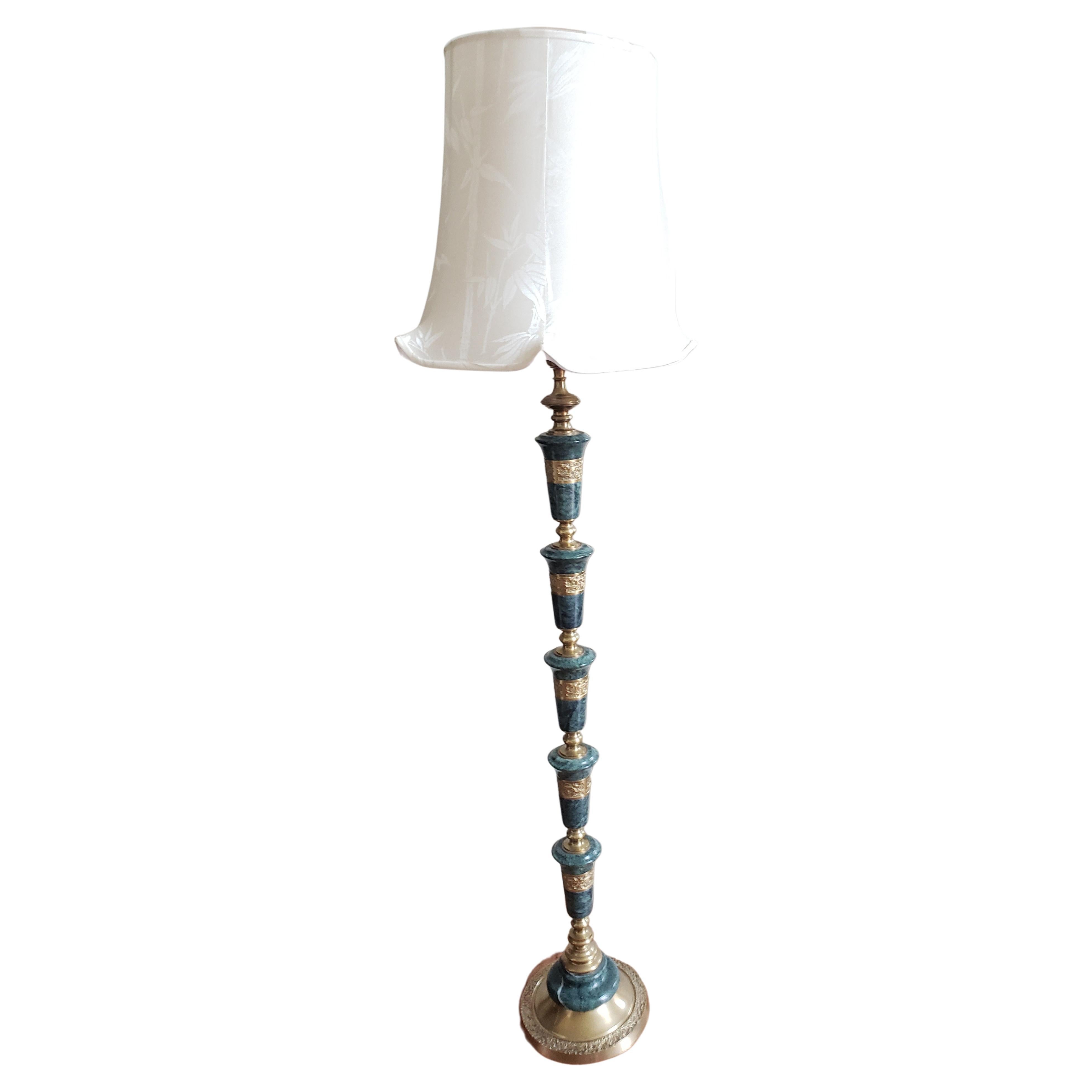 Frederick Cooper Asian Regency Marble and Brass Floor Lamp, Circa 1950s  For Sale 2