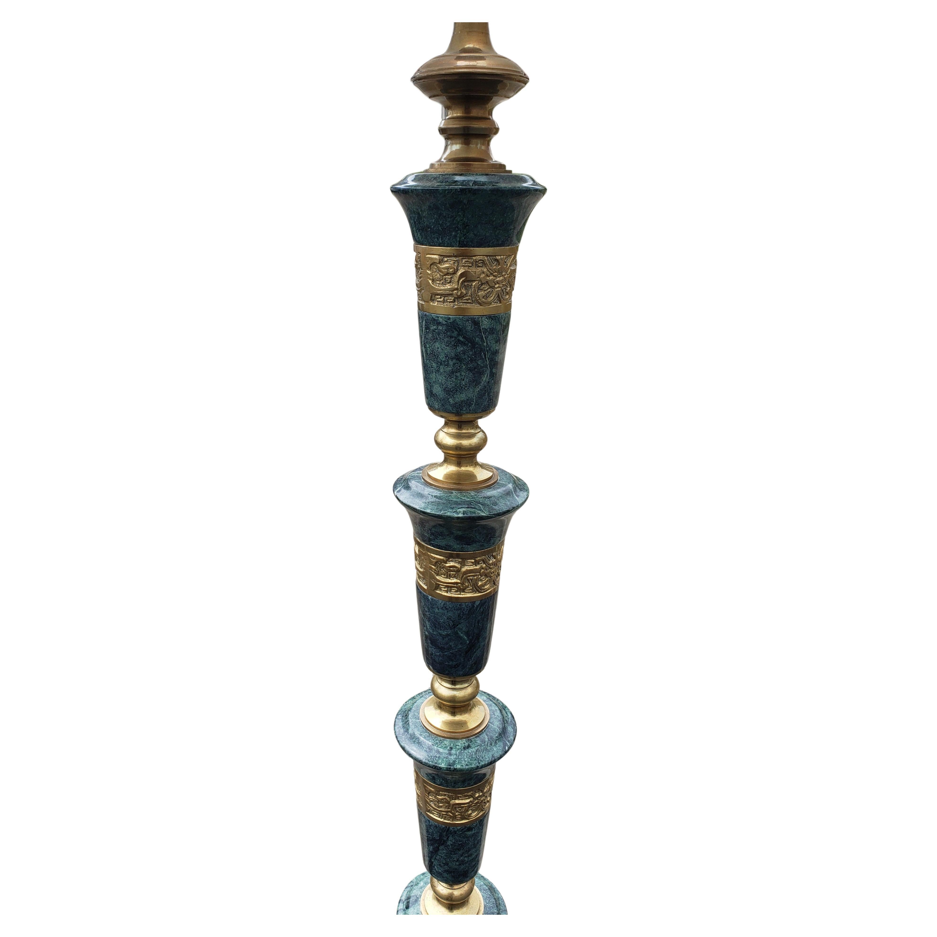 American Frederick Cooper Asian Regency Marble and Brass Floor Lamp, Circa 1950s  For Sale
