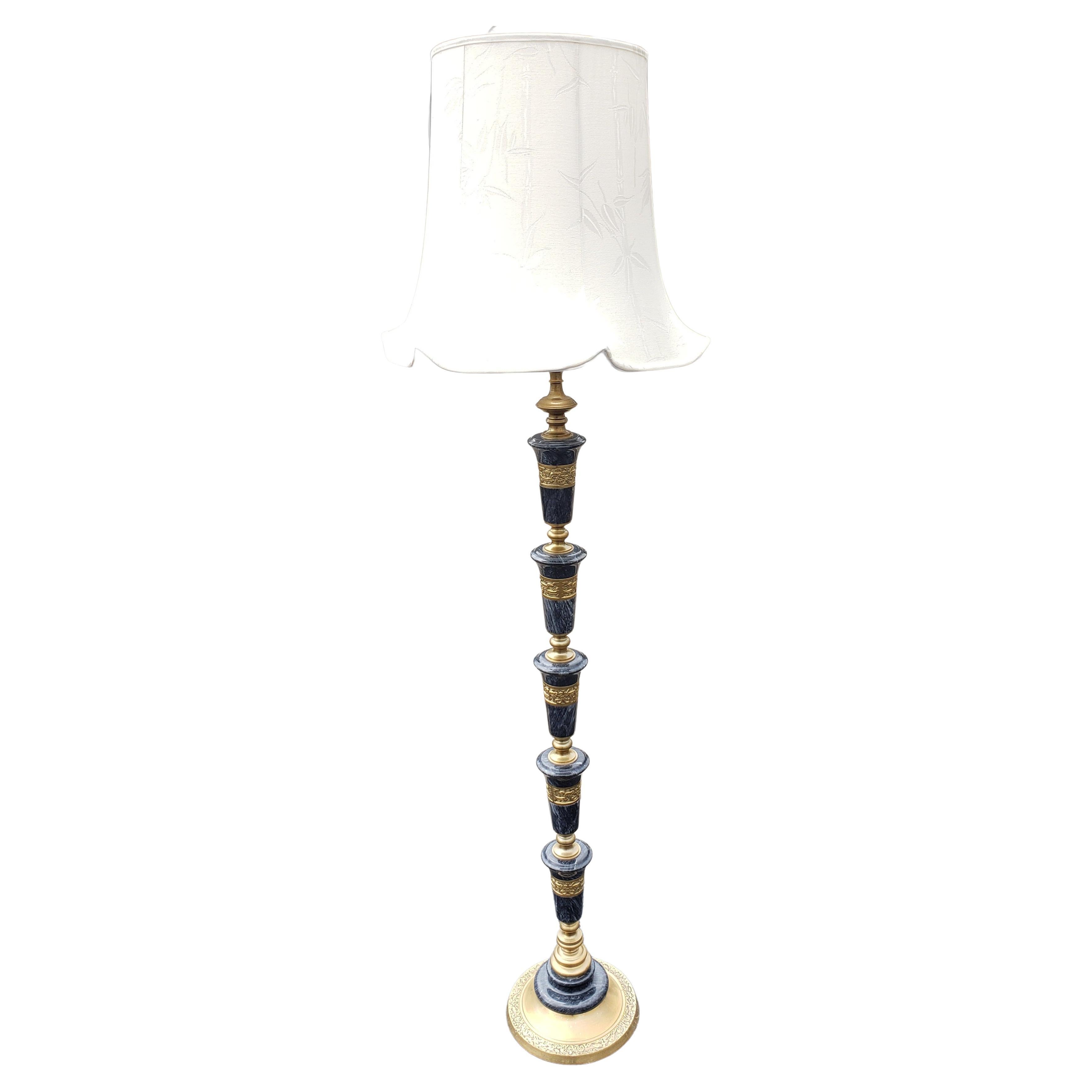 Frederick Cooper Asian Regency Marble and Brass Floor Lamp, Circa 1950s  For Sale