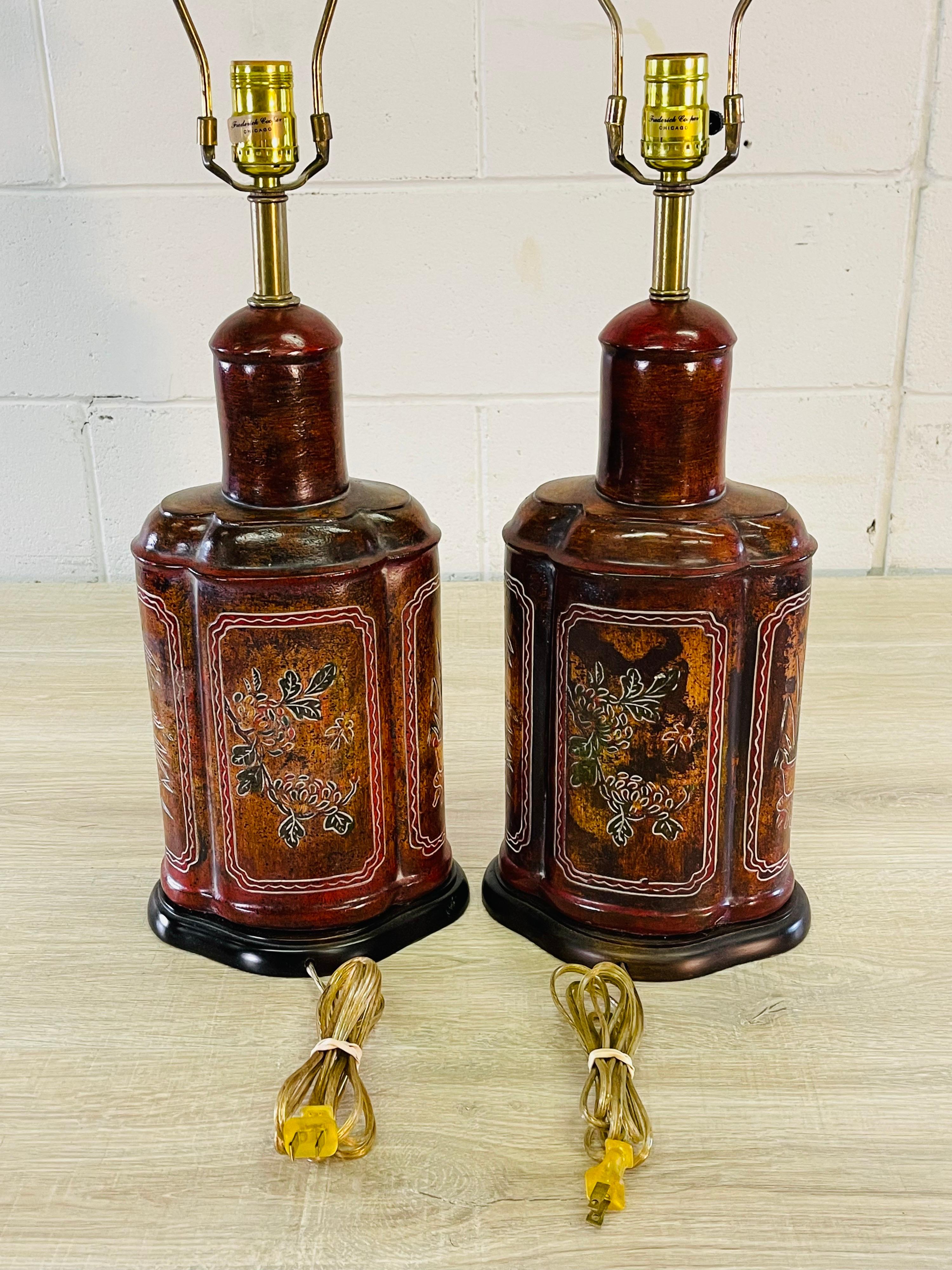 Frederick Cooper Asian-Style Wood Table Lamps, Pair 3