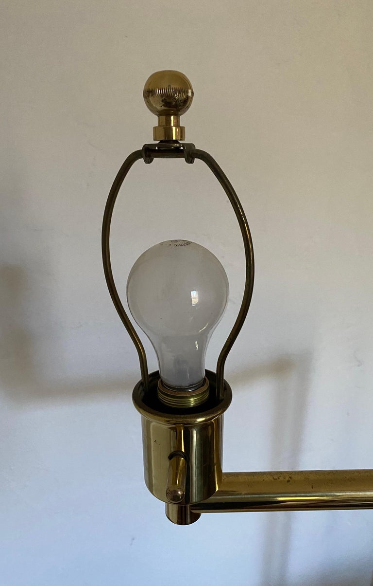 Frederick Cooper Brass Swing Arm Floor Lamp & Original Silk Shade For Sale 2