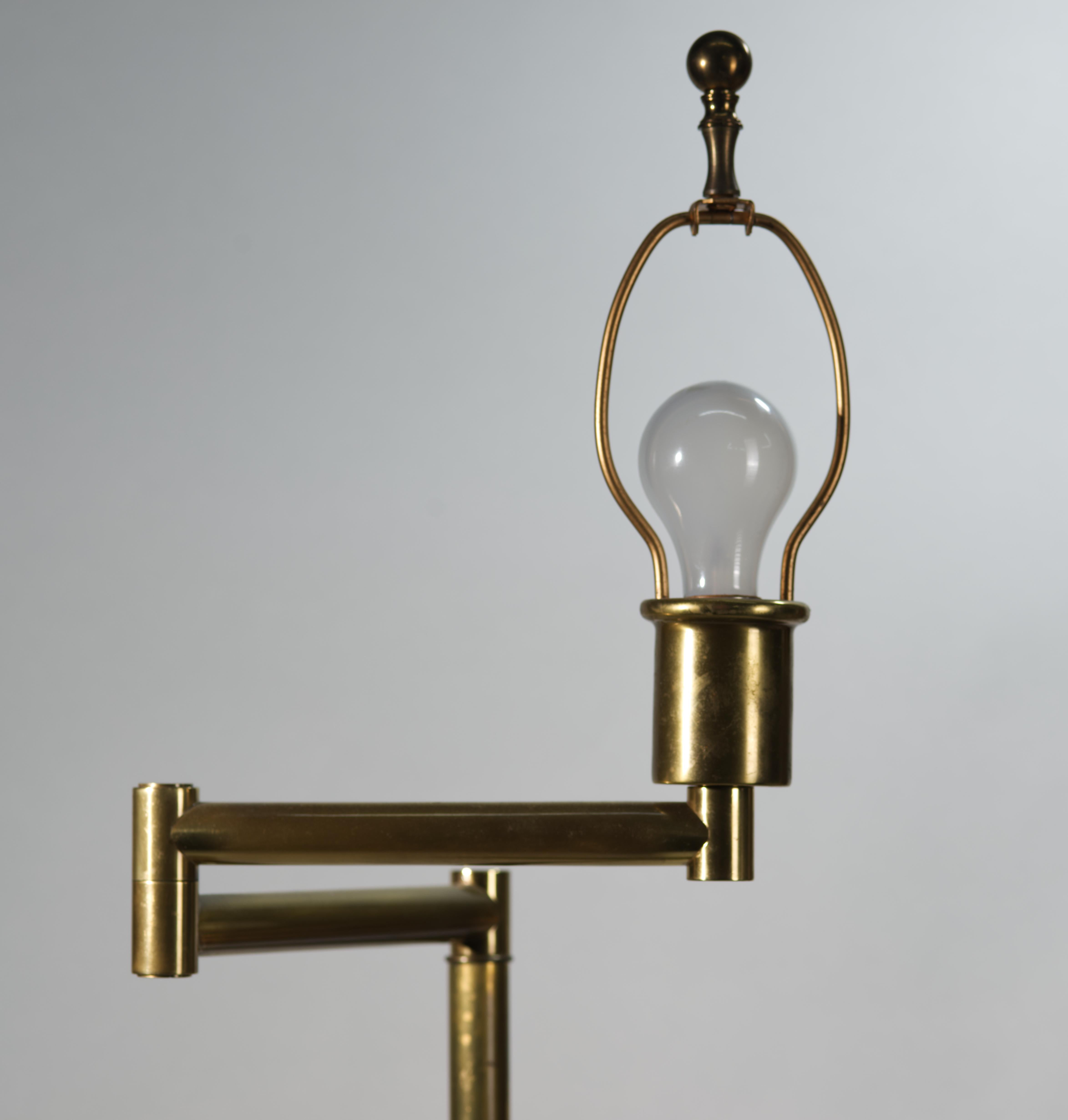 Mid-Century Modern Frederick Cooper Brass Swing Arm Floor Lamp, Signed For Sale