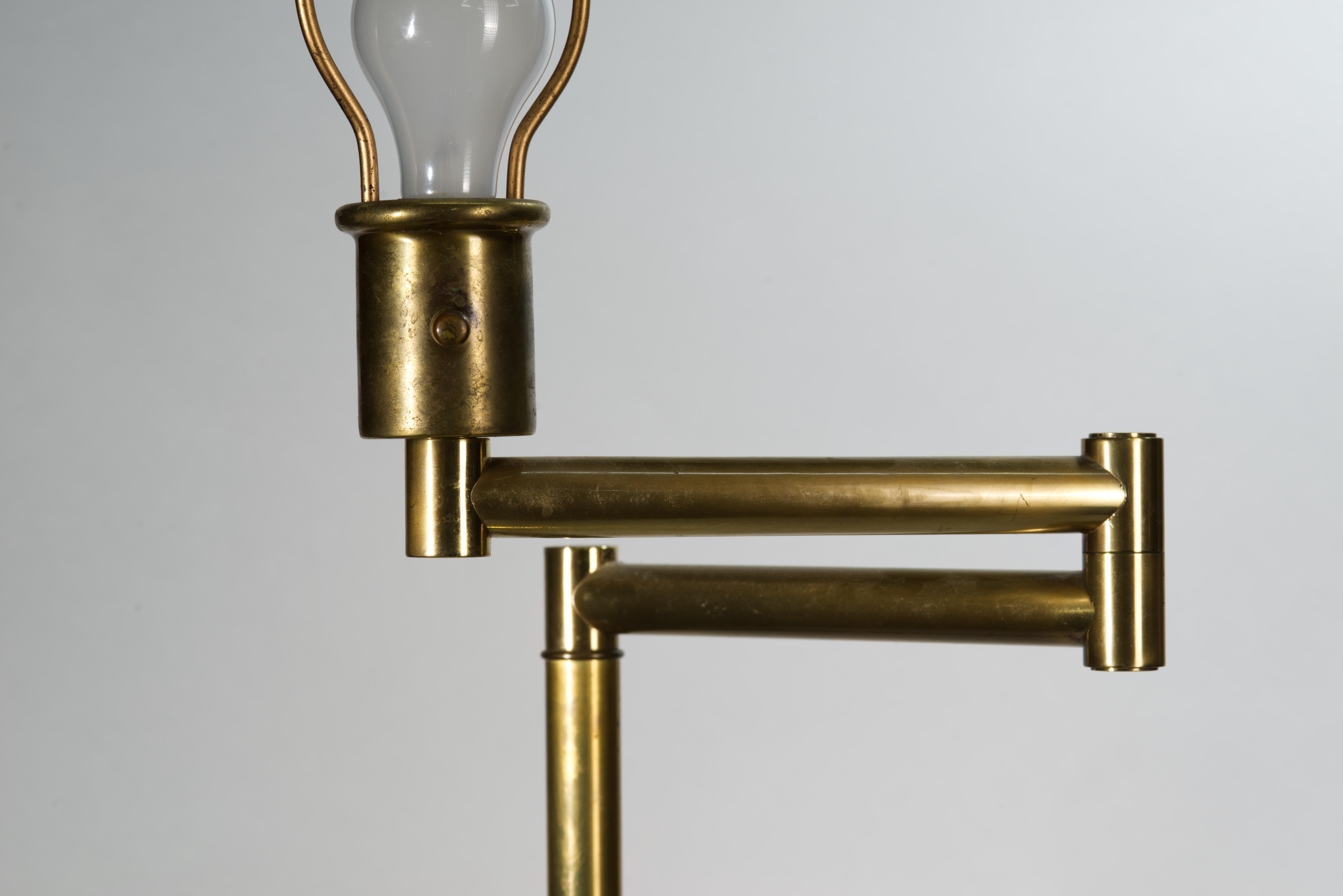 American Frederick Cooper Brass Swing Arm Floor Lamp, Signed For Sale