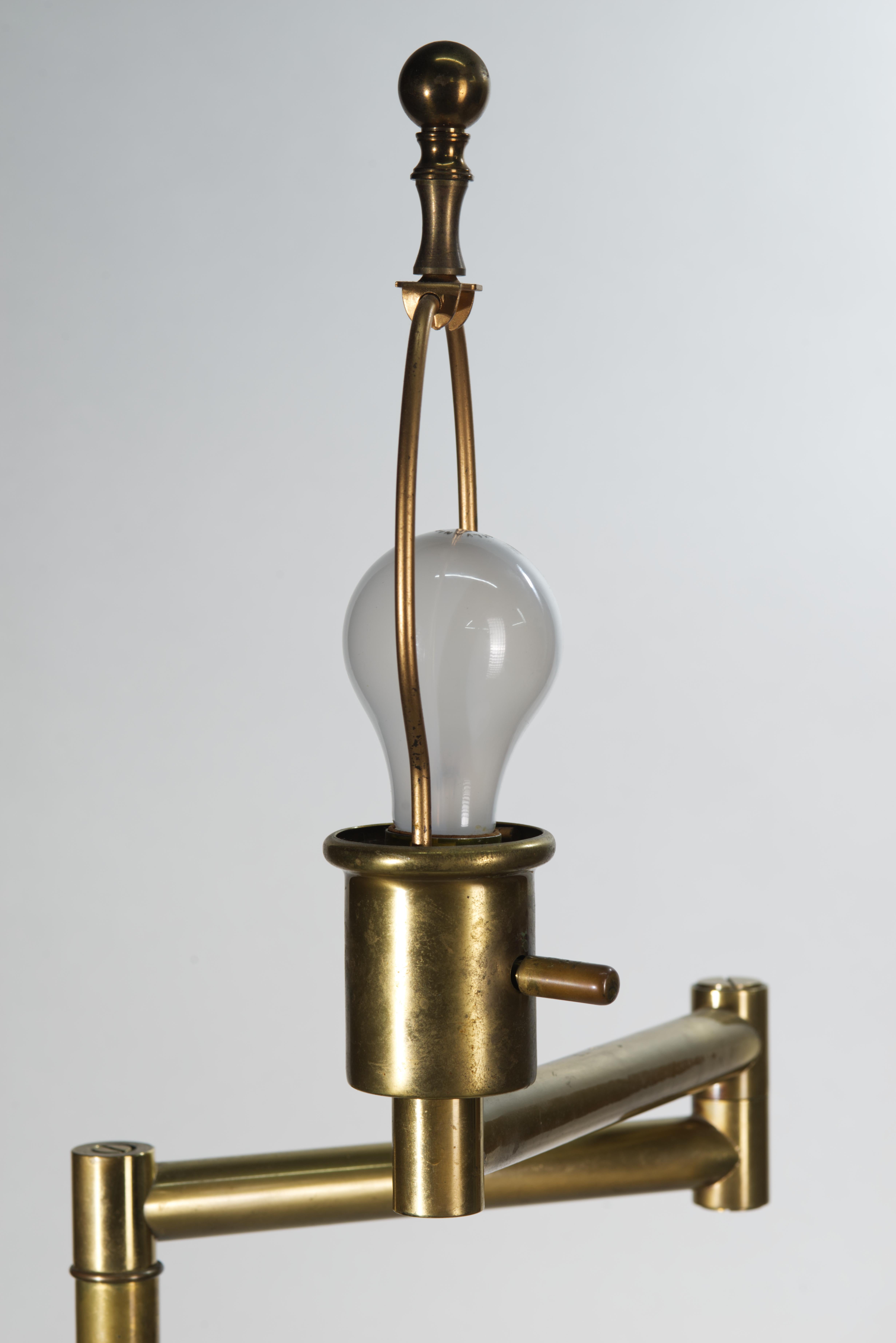 20th Century Frederick Cooper Brass Swing Arm Floor Lamp, Signed For Sale