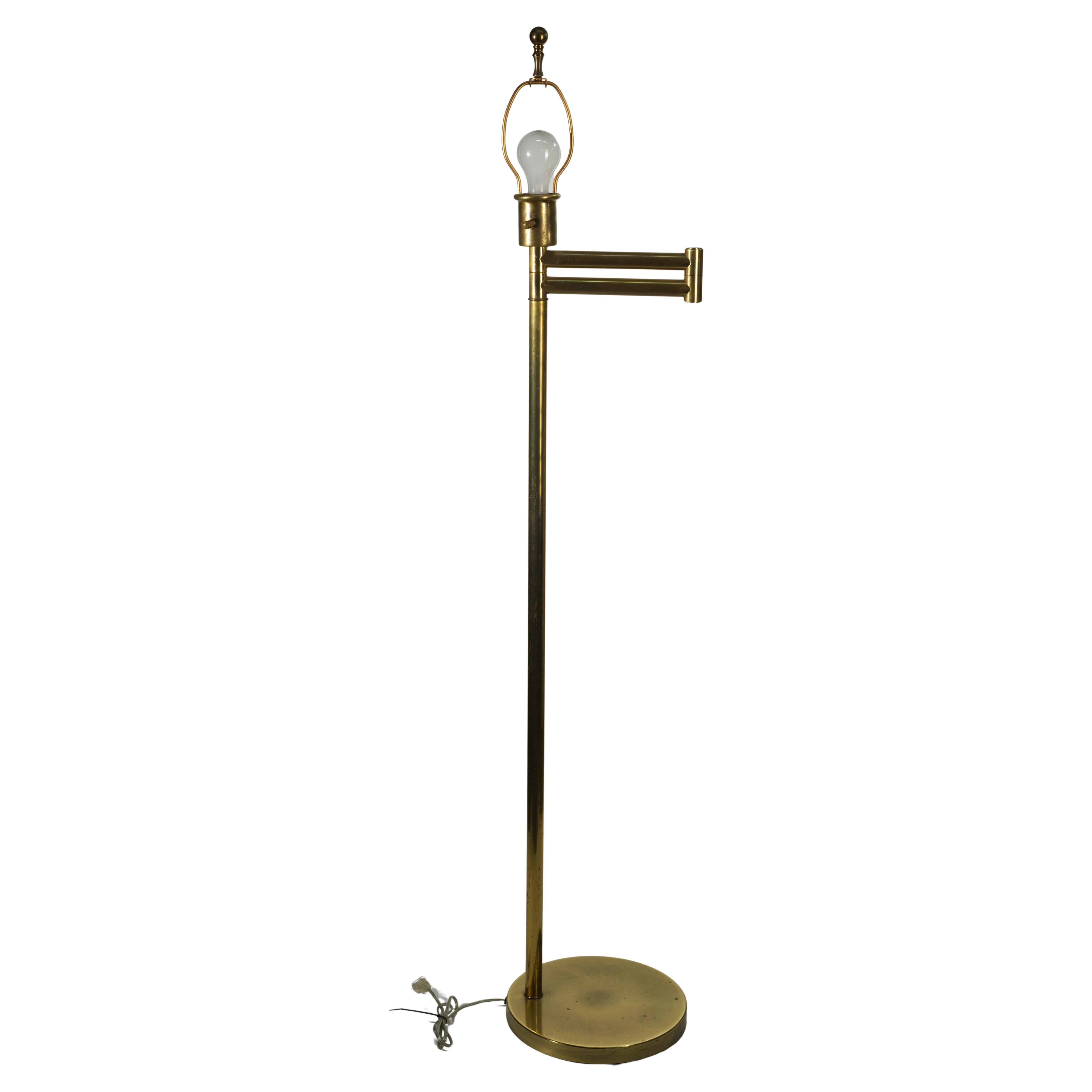 Frederick Cooper Brass Swing Arm Floor Lamp, Signed For Sale