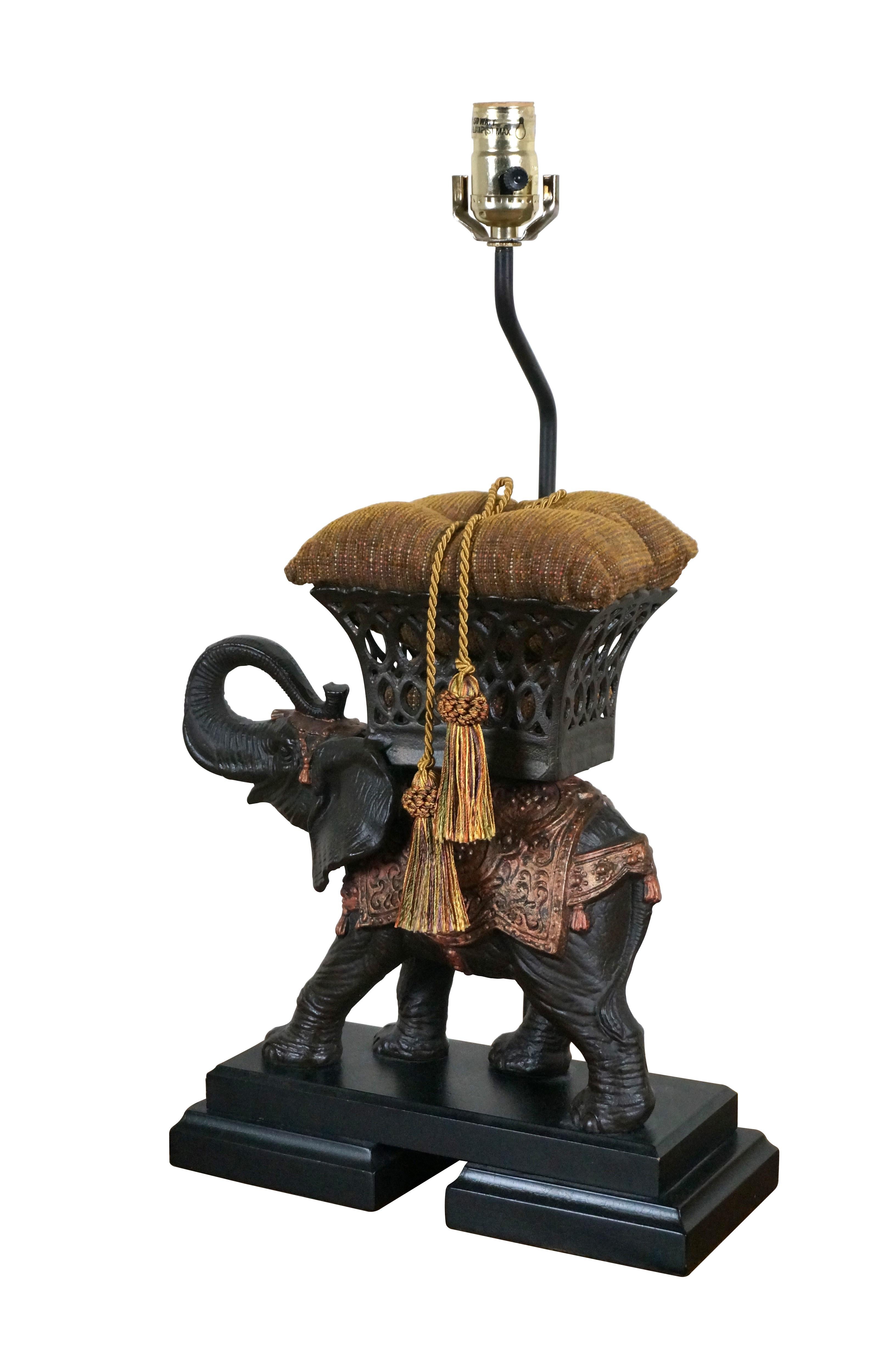 British Colonial Frederick Cooper Bronze Lucky Indian Elephant Howdah Table Lamp 32
