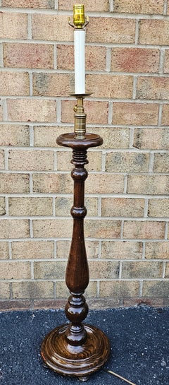 Frederick Cooper Carved And Stained Oak Candle Stick Floor Lamp