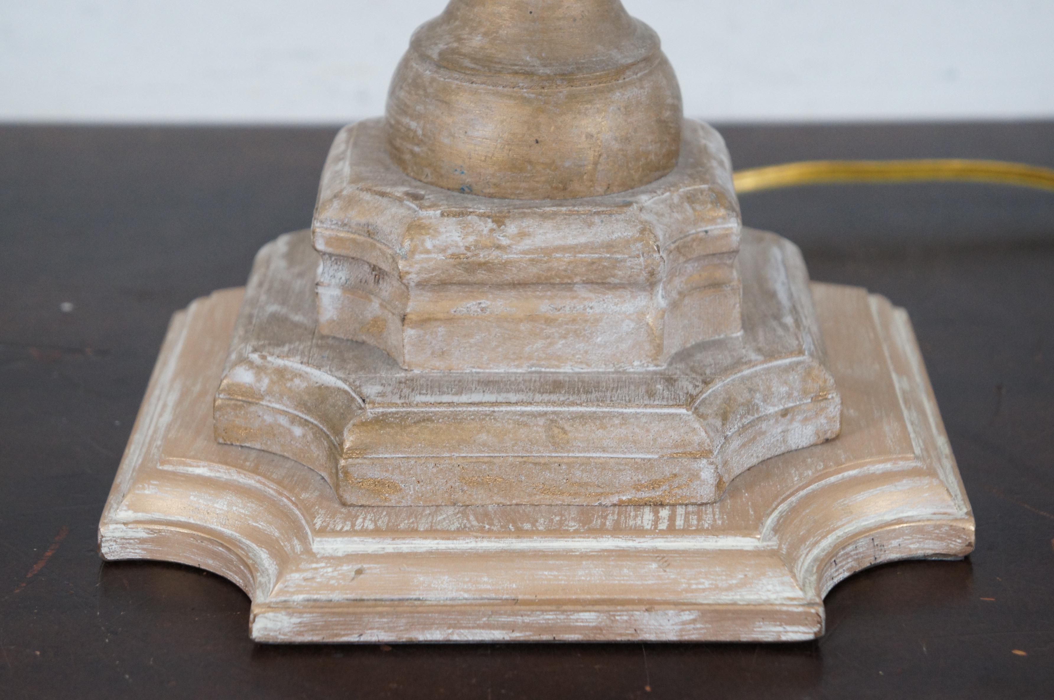 Egyptian Revival Frederick Cooper Carved Wood Column Table Lamp Distressed Gold