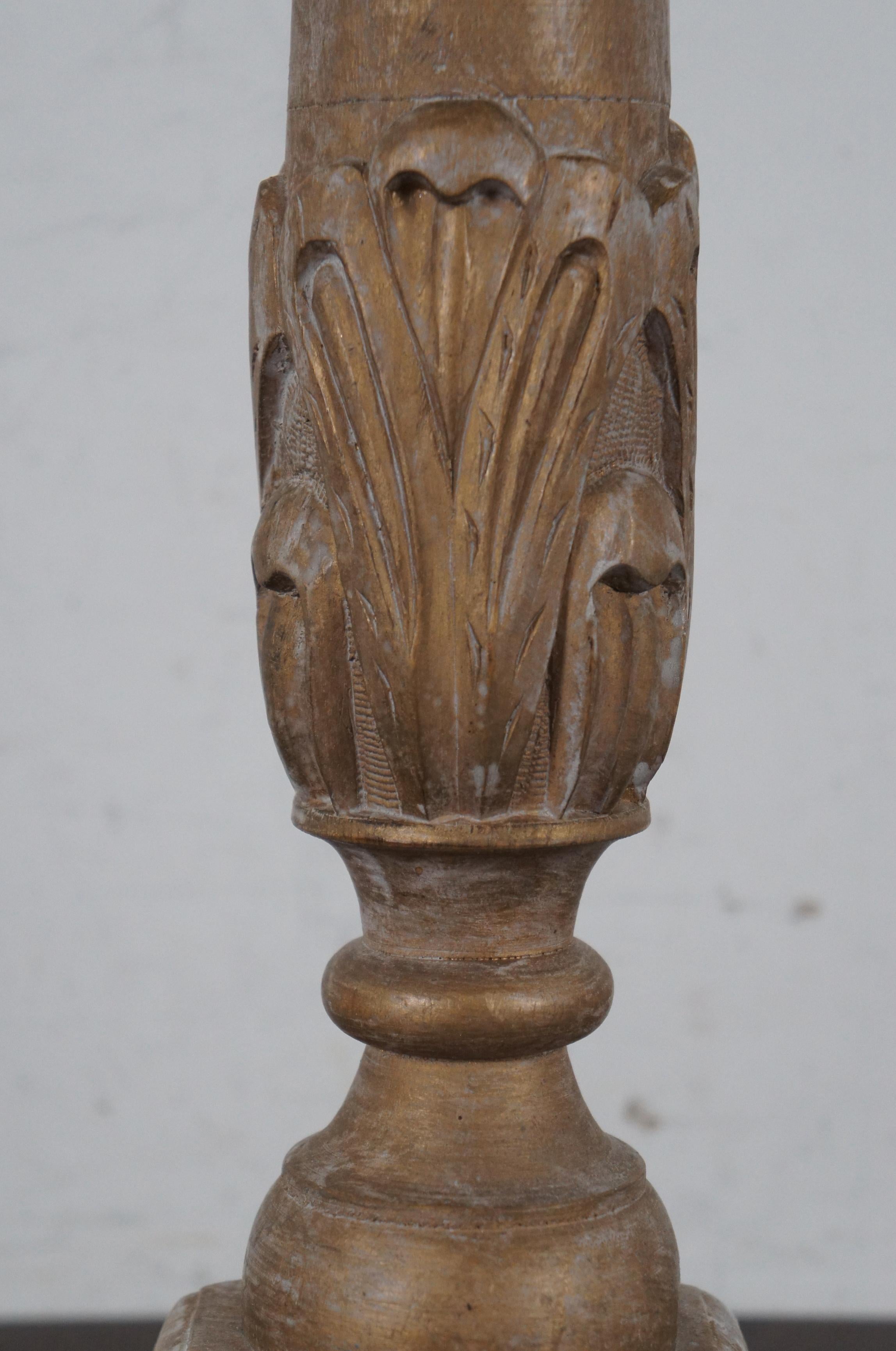 Frederick Cooper Carved Wood Column Table Lamp Distressed Gold In Good Condition For Sale In Dayton, OH