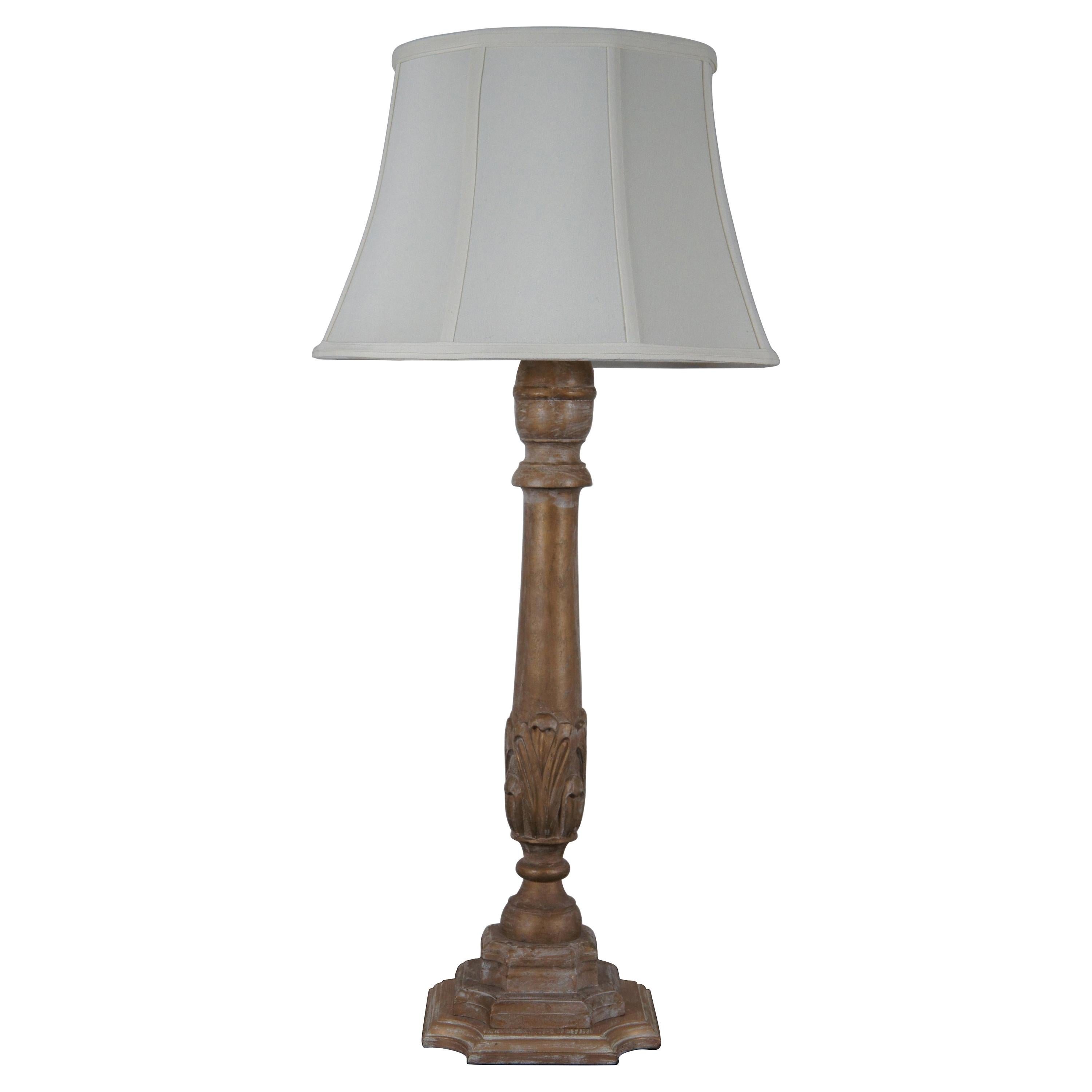 Frederick Cooper Carved Wood Column Table Lamp Distressed Gold