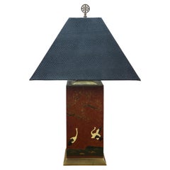 Frederick Cooper Chinoiserie Tea Caddy Crane Canister Lamp Leather Shade 27"