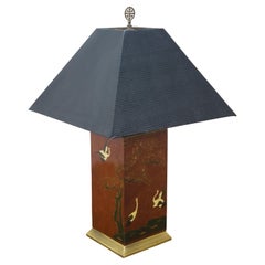 Frederick Cooper Chinoiserie Tea Caddy Crane Canister Lamp Leather Shade 27"