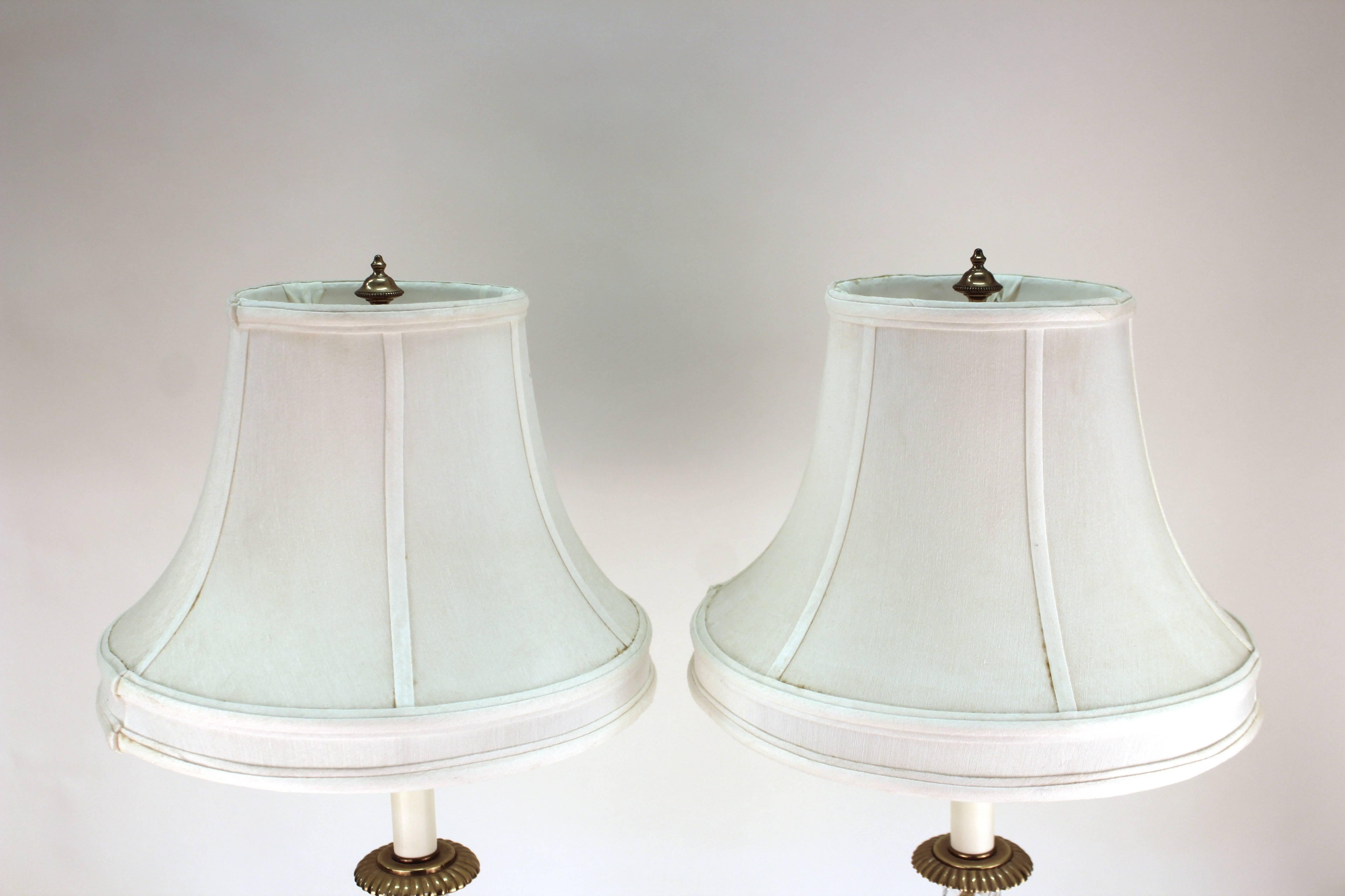 American Frederick Cooper Column Lamps in Crystal and Brass with Shades