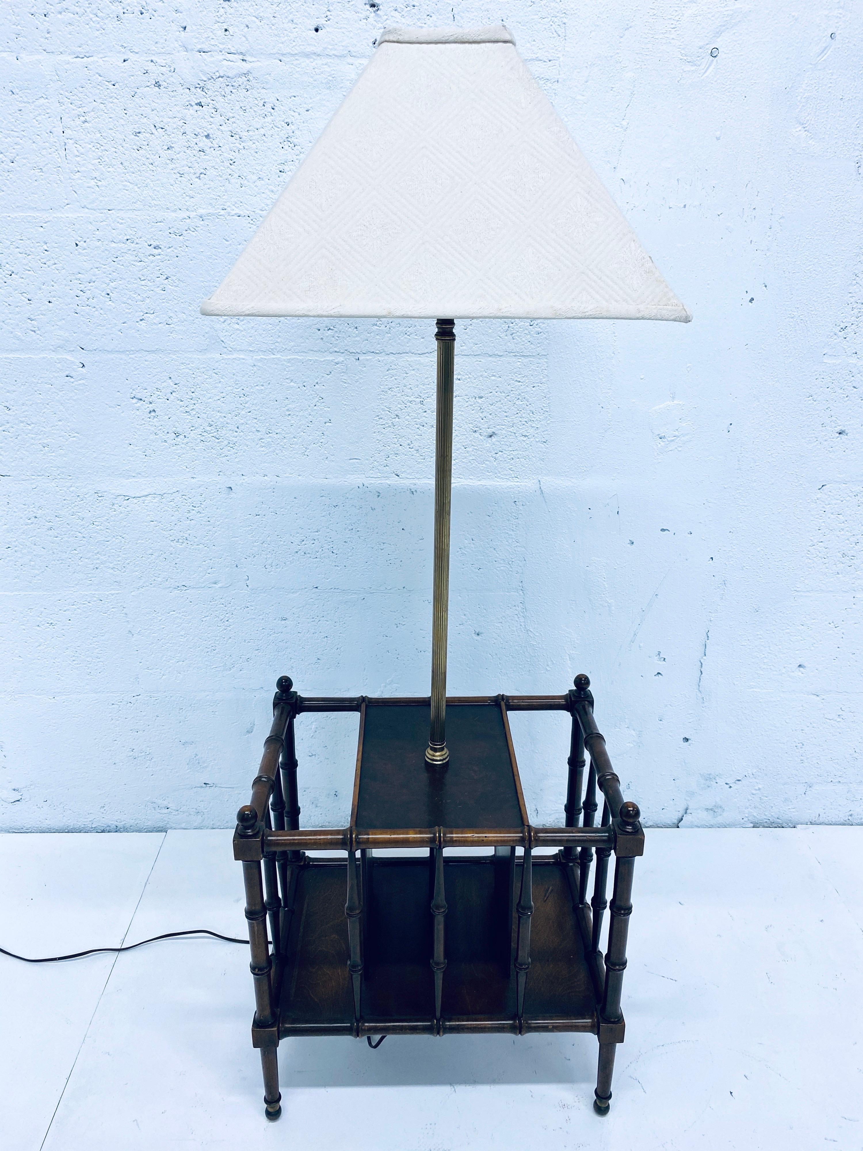 American Frederick Cooper Faux Bamboo and Brass Floor Table Lamp