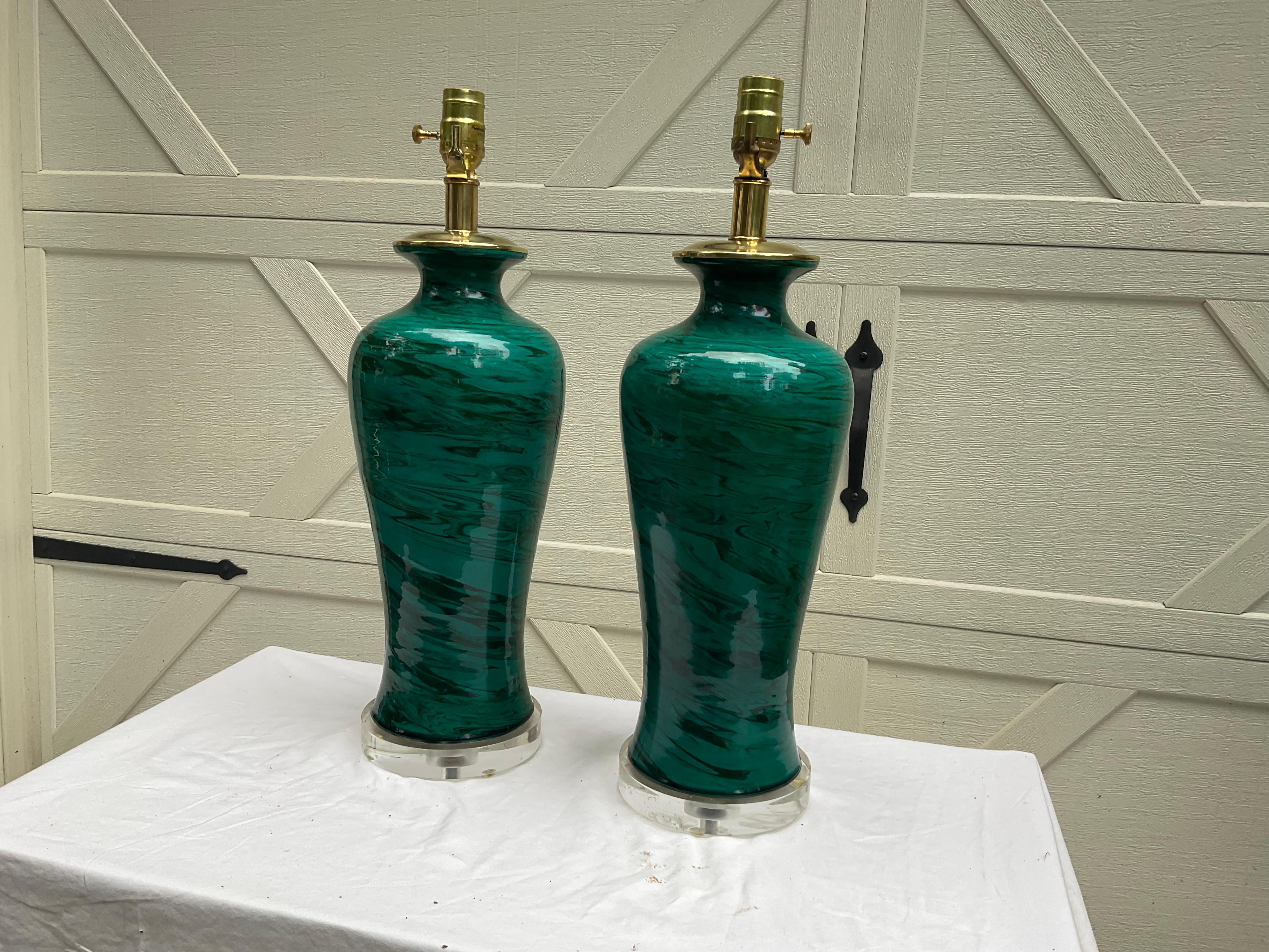 Frederick Cooper Faux Malachite Bitossi Lamps, A Pair For Sale 2
