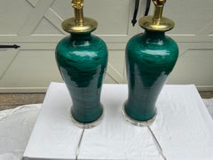 Frederick Cooper Faux Malachite Bitossi Lamps, A Pair
