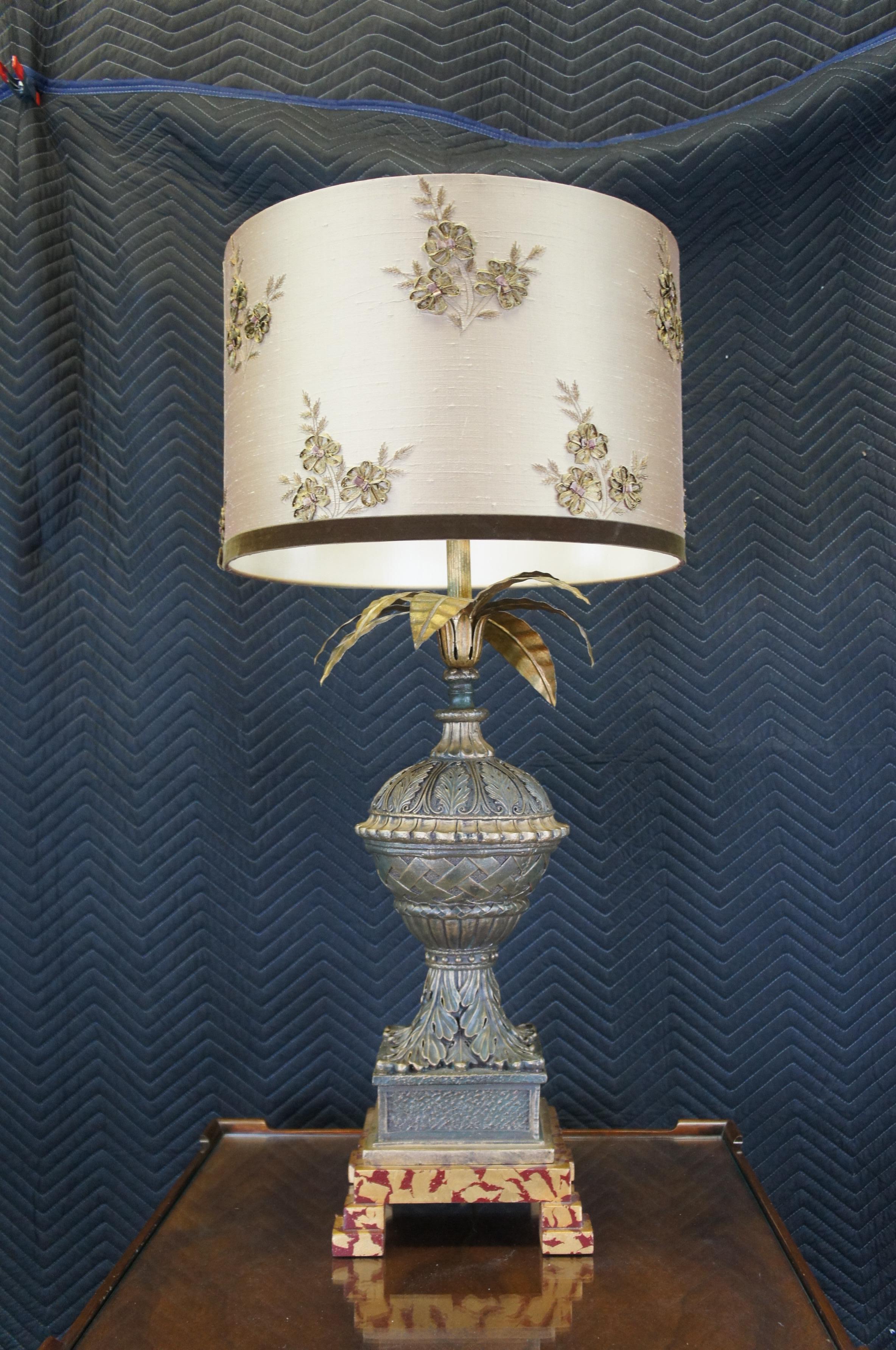 Frederick Cooper French Basketweave Urn Pineapple Buffet Table Lamp Marbled Base In Good Condition For Sale In Dayton, OH