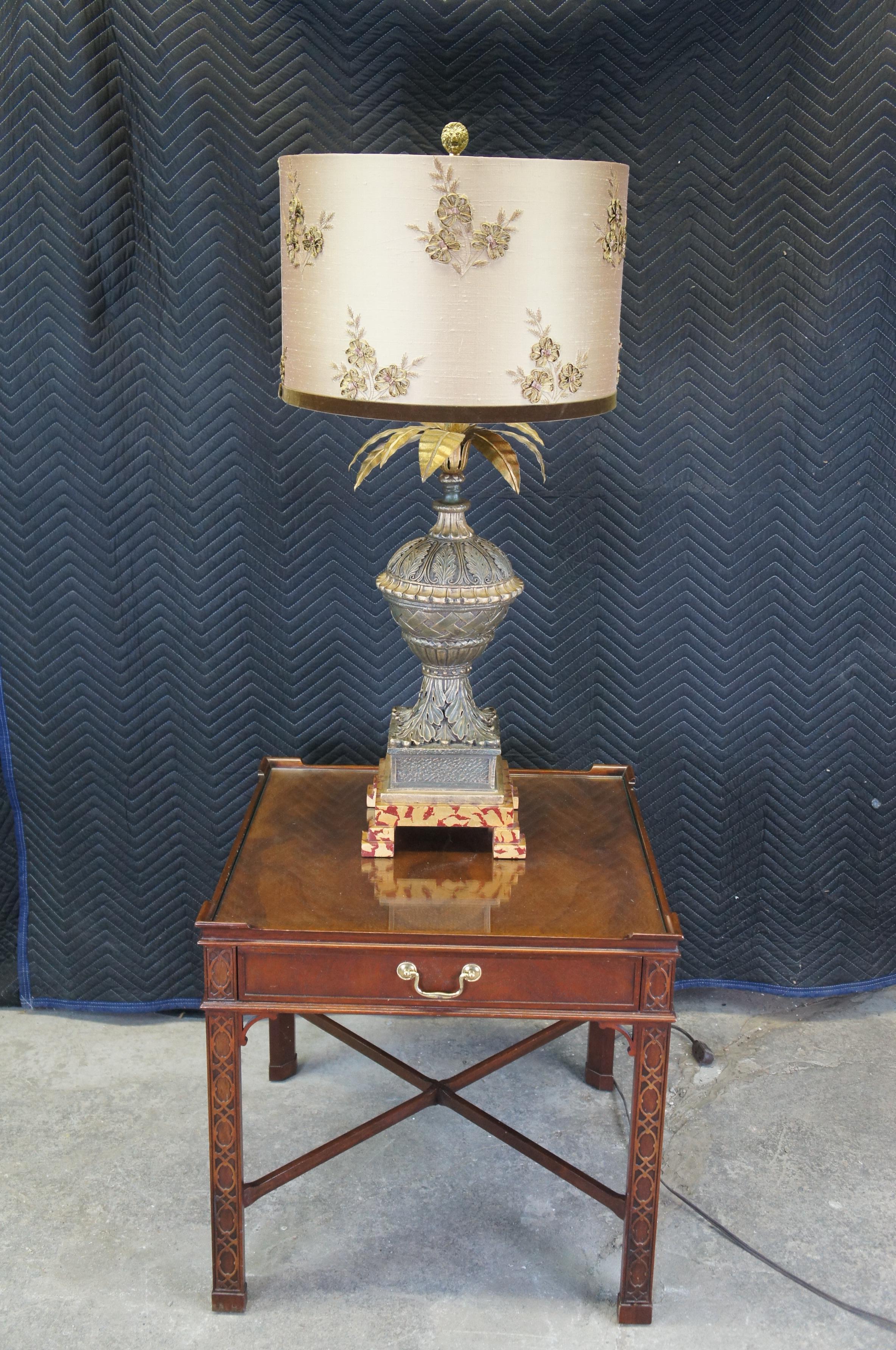 Frederick Cooper - Lampe de bureau en forme d'urne ananas en tissu tressé français à base marbrée en vente 1