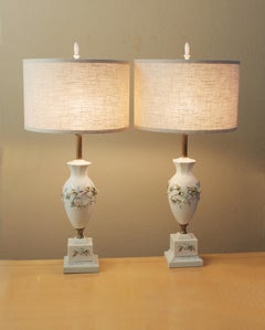 Frederick Cooper Gorgeous Rococo Italian Porcelain Lamp Pair! Floral Louis XV