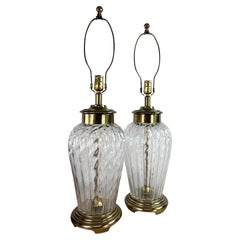 Frederick Cooper hand blown glass and brass table lamps/a pair