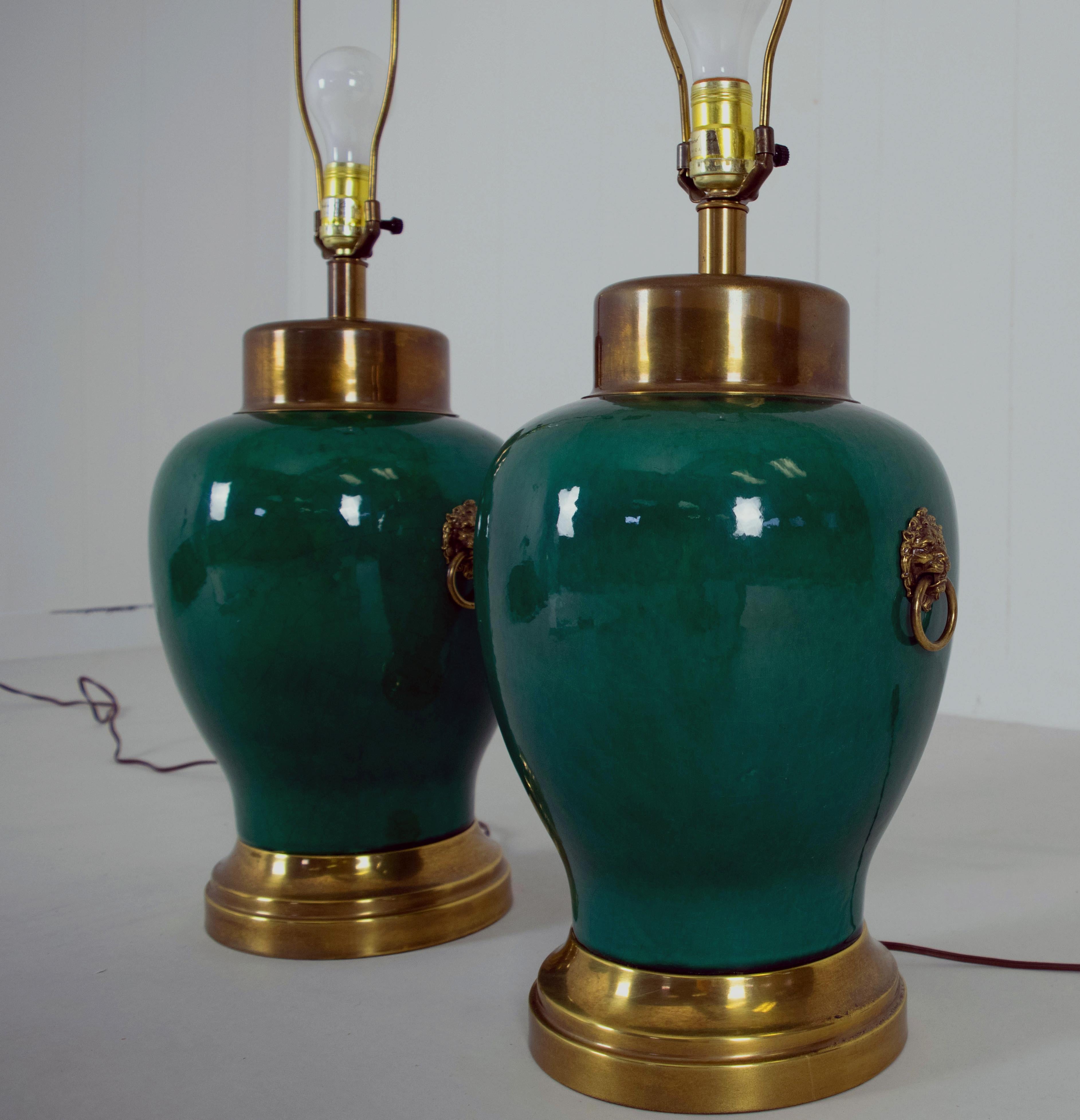 Glazed Frederick Cooper Hunter Green Table Lamps