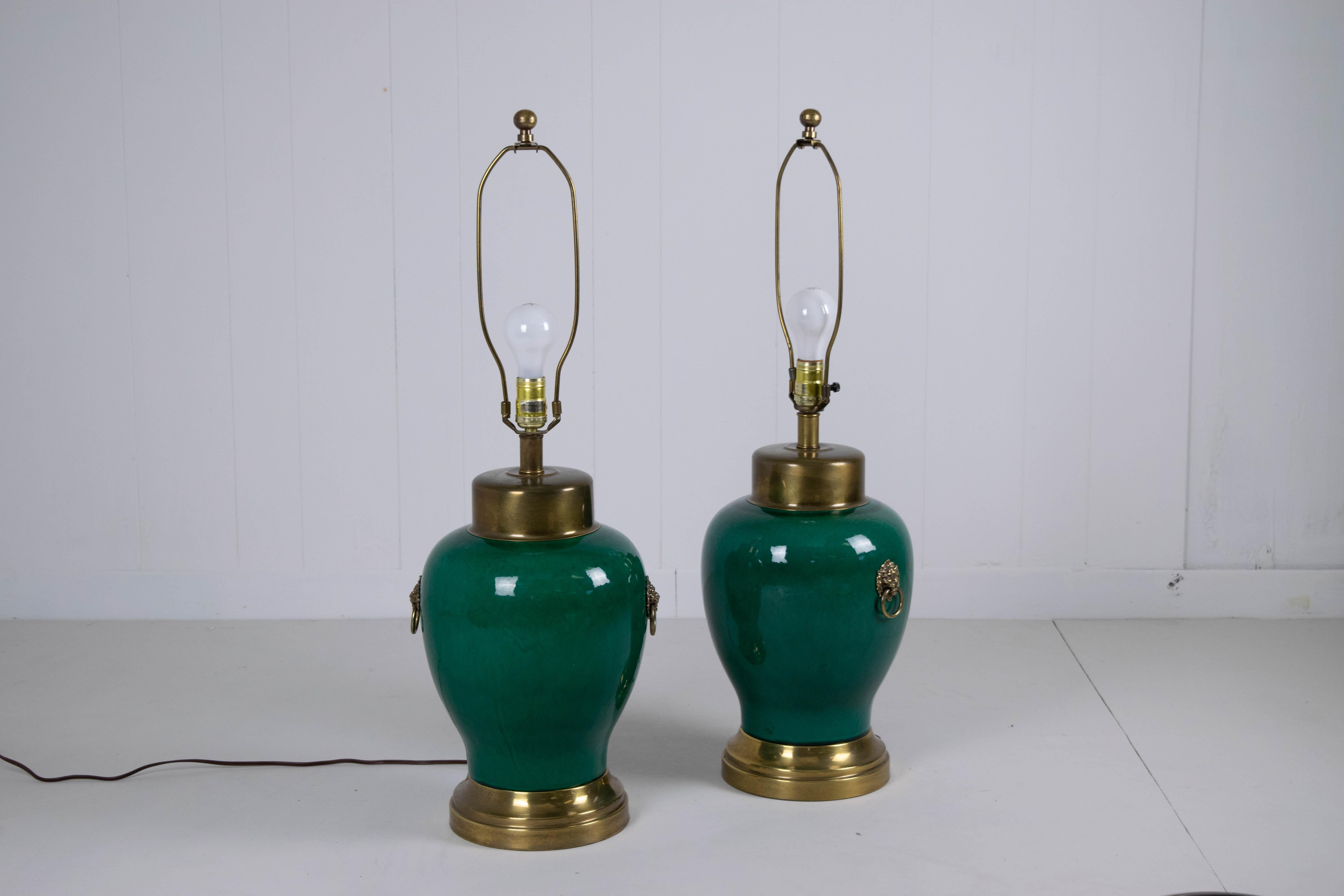 Frederick Cooper Hunter Green Table Lamps In Excellent Condition In South Charleston, WV