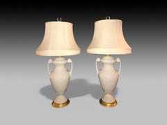 Frederick Cooper, Lenox, Neoclassical Style, White Porcelain, Table Lamps, 1980s