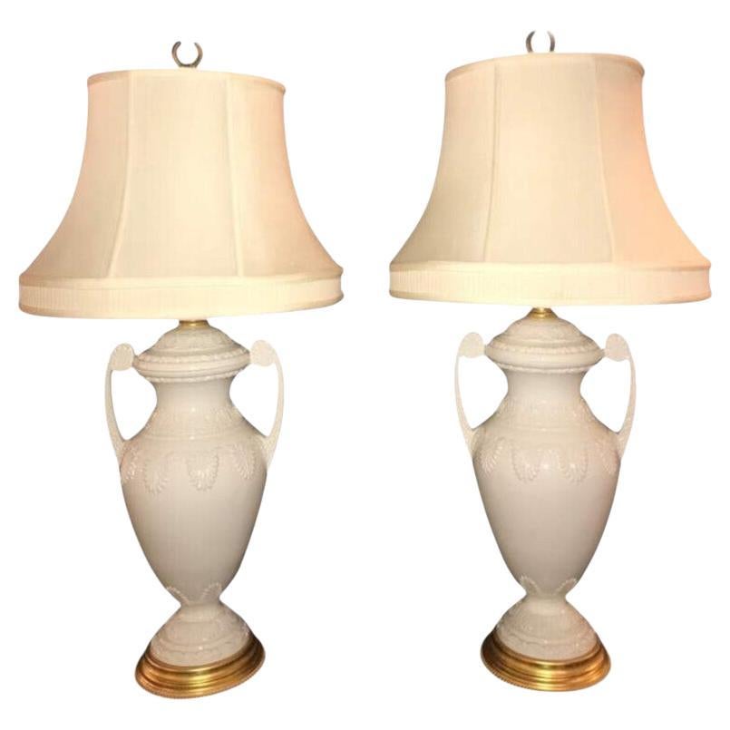 Frederick Cooper, Lenox, style néoclassique, porcelaine blanche, lampes de bureau, années 1980 en vente