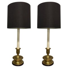 Used Frederick Cooper Long Stem Brass Lamps, Pair
