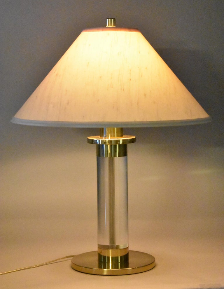 Frederick Cooper Lucite and Brass Cylinder Table Lamp at 1stDibs