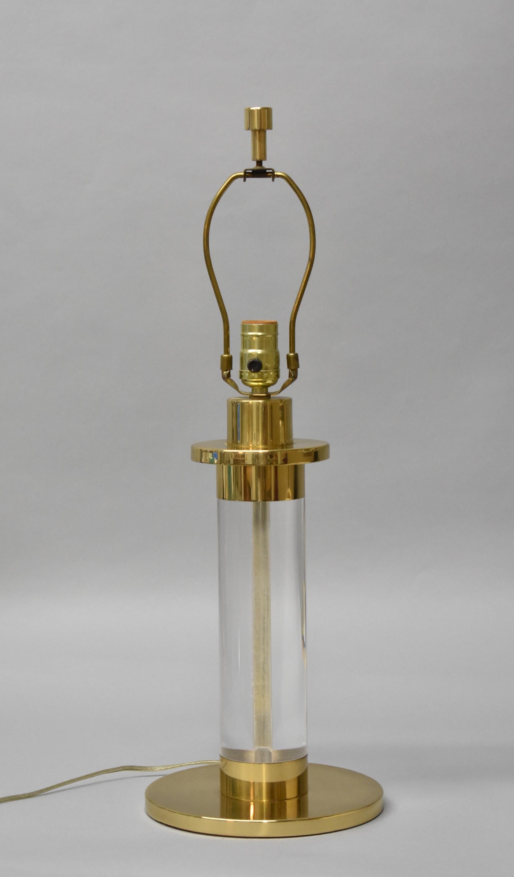 Modern Frederick Cooper Lucite and Brass Cylinder Table Lamp