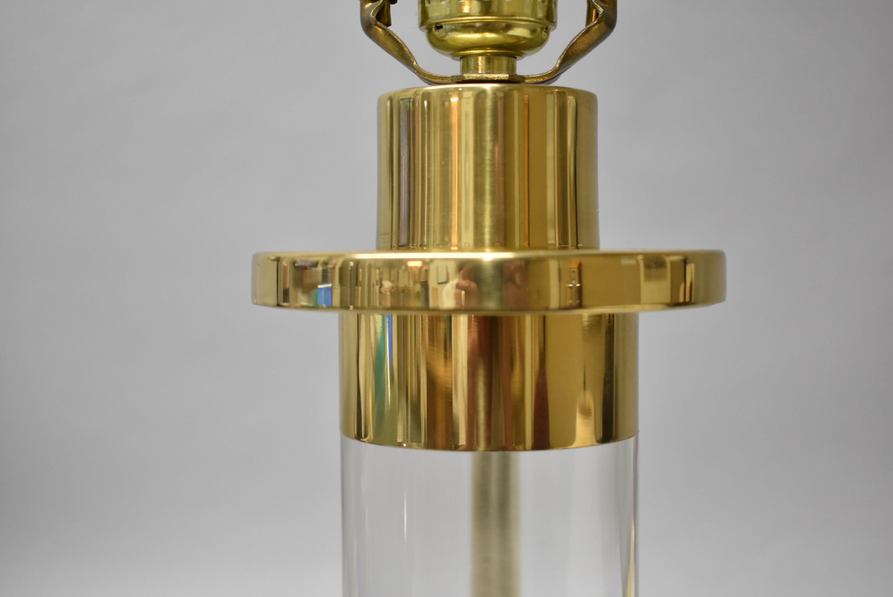 North American Frederick Cooper Lucite and Brass Cylinder Table Lamp