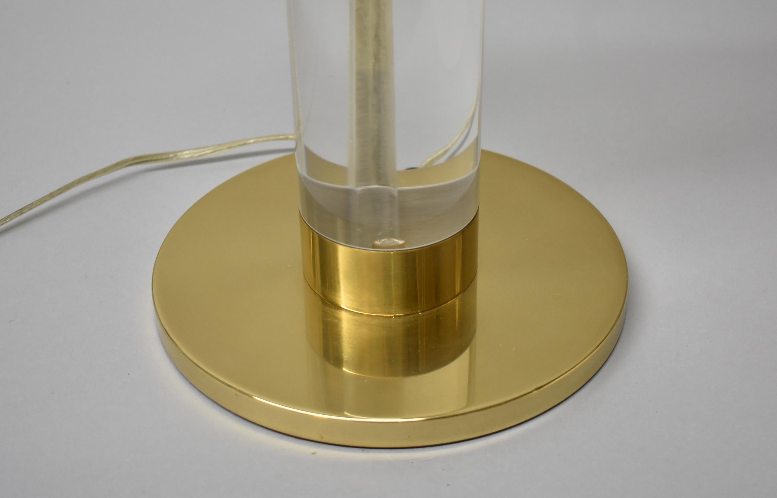 20th Century Frederick Cooper Lucite and Brass Cylinder Table Lamp