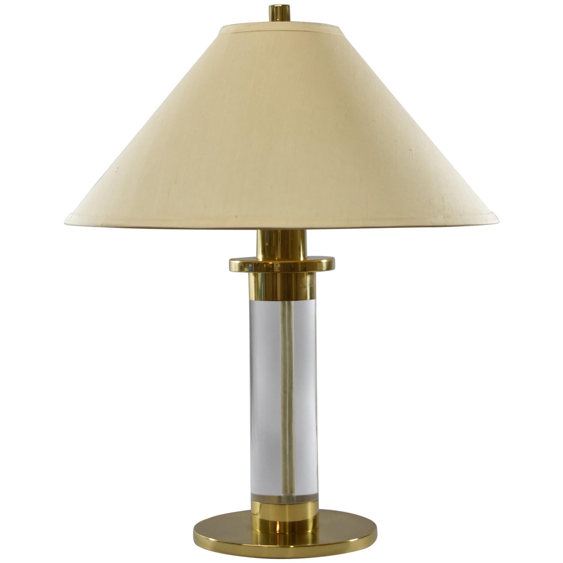 Frederick Cooper Lucite and Brass Cylinder Table Lamp