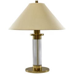 Vintage Frederick Cooper Lucite and Brass Cylinder Table Lamp