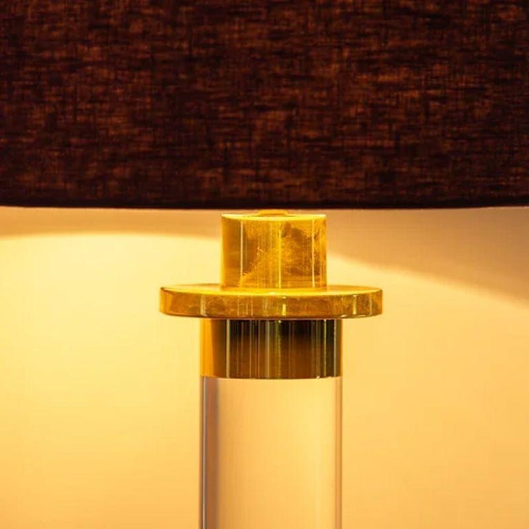 Frederick Cooper Lucite Column Lamp with a Brass Circular Base and Top