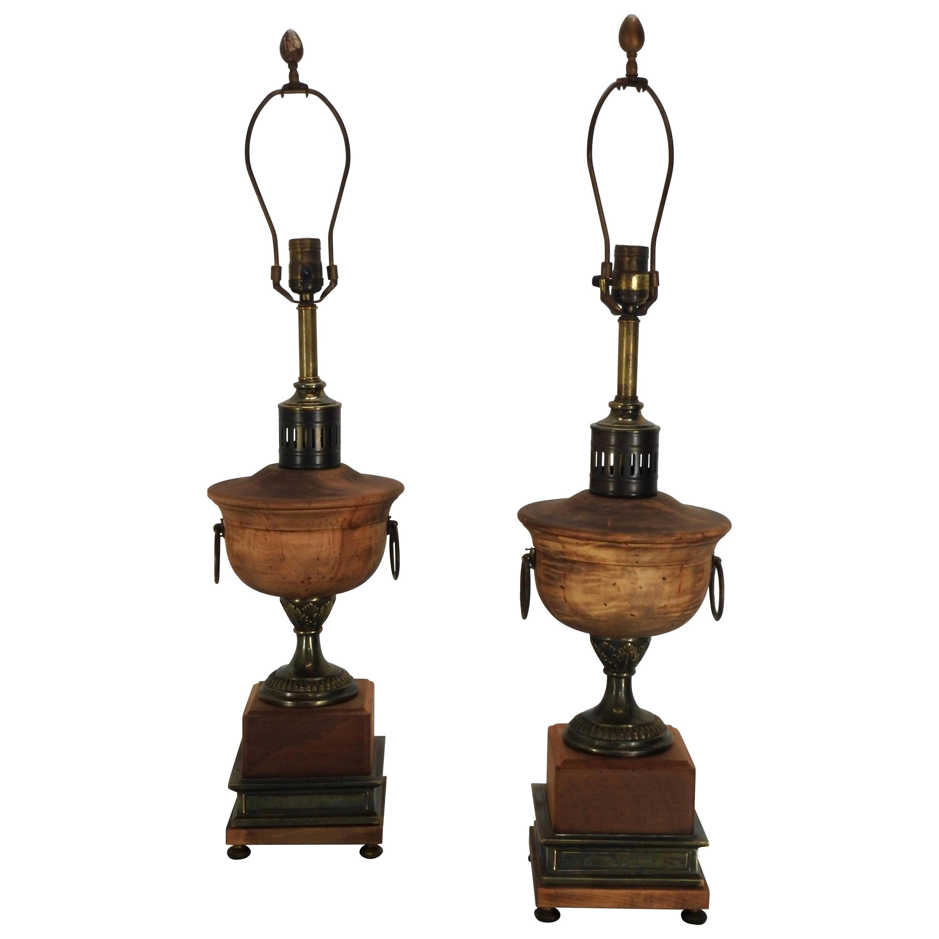 Frederick Cooper Metal and Wooden Lamps, Pair For Sale