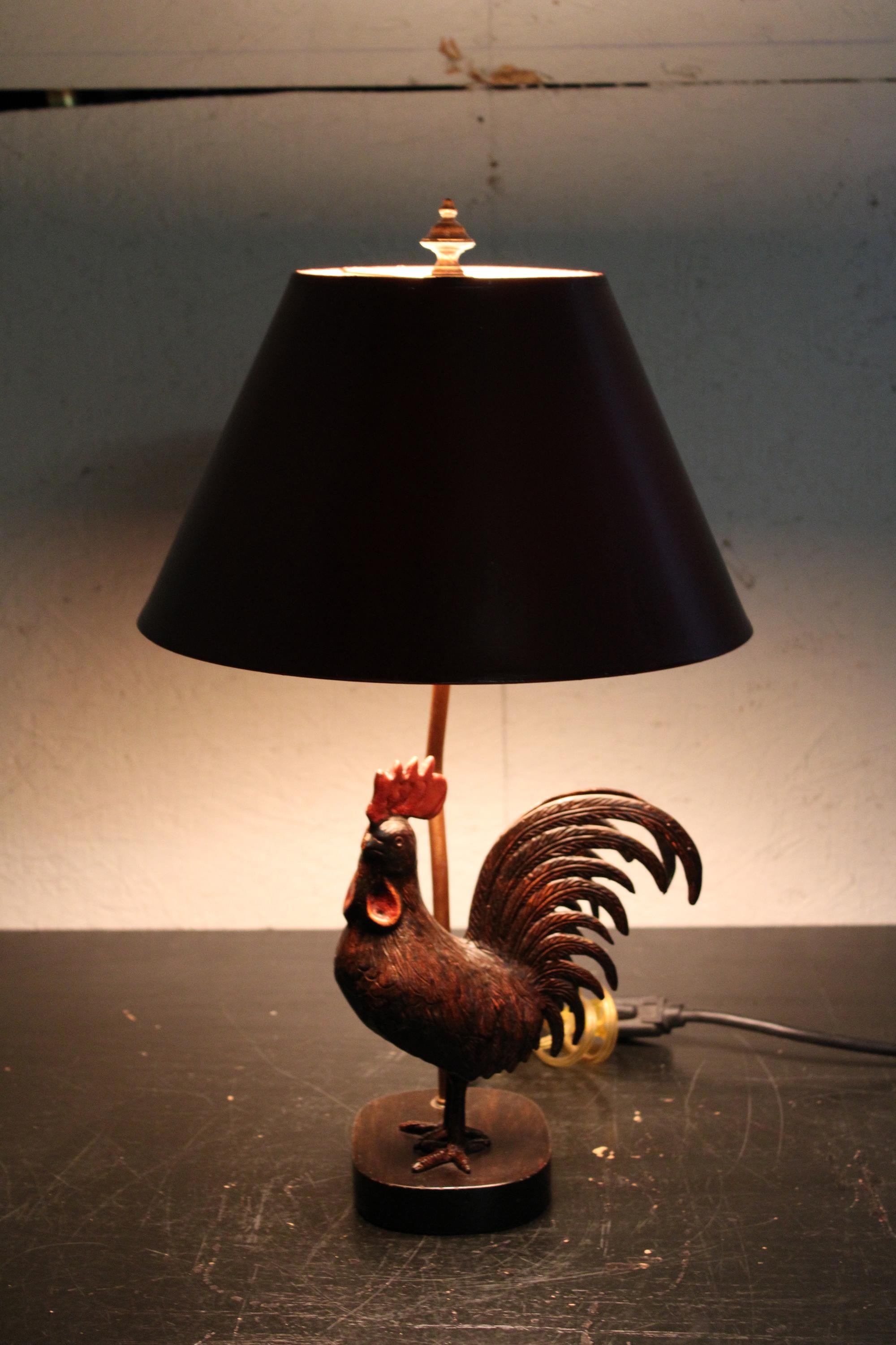 Frederick Cooper Metal Rooster Cock Table Lamp Red Shade Country Farmhouse 3