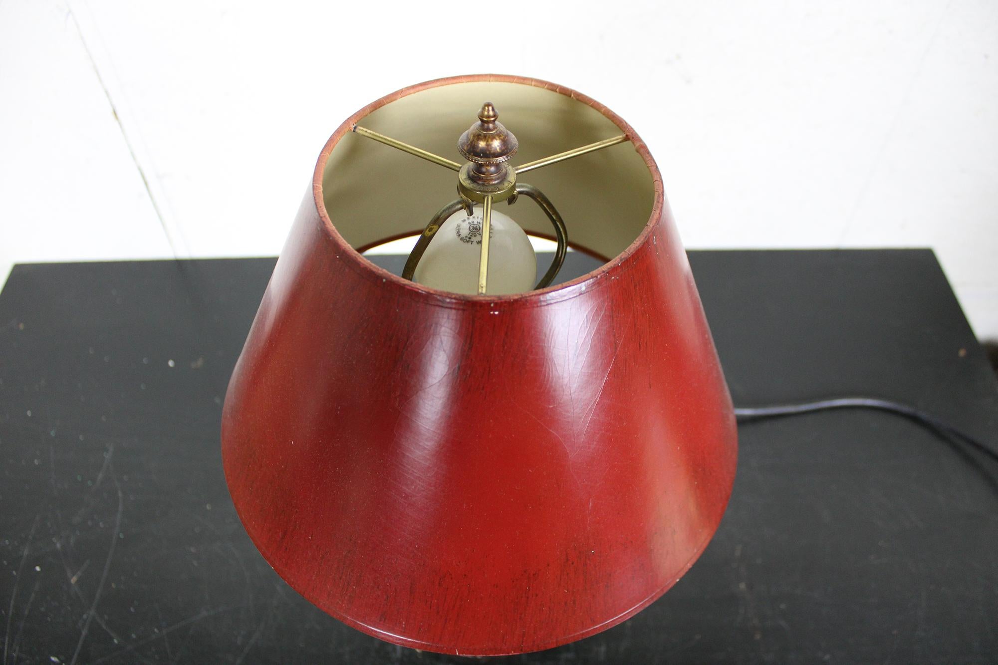 20th Century Frederick Cooper Metal Rooster Cock Table Lamp Red Shade Country Farmhouse