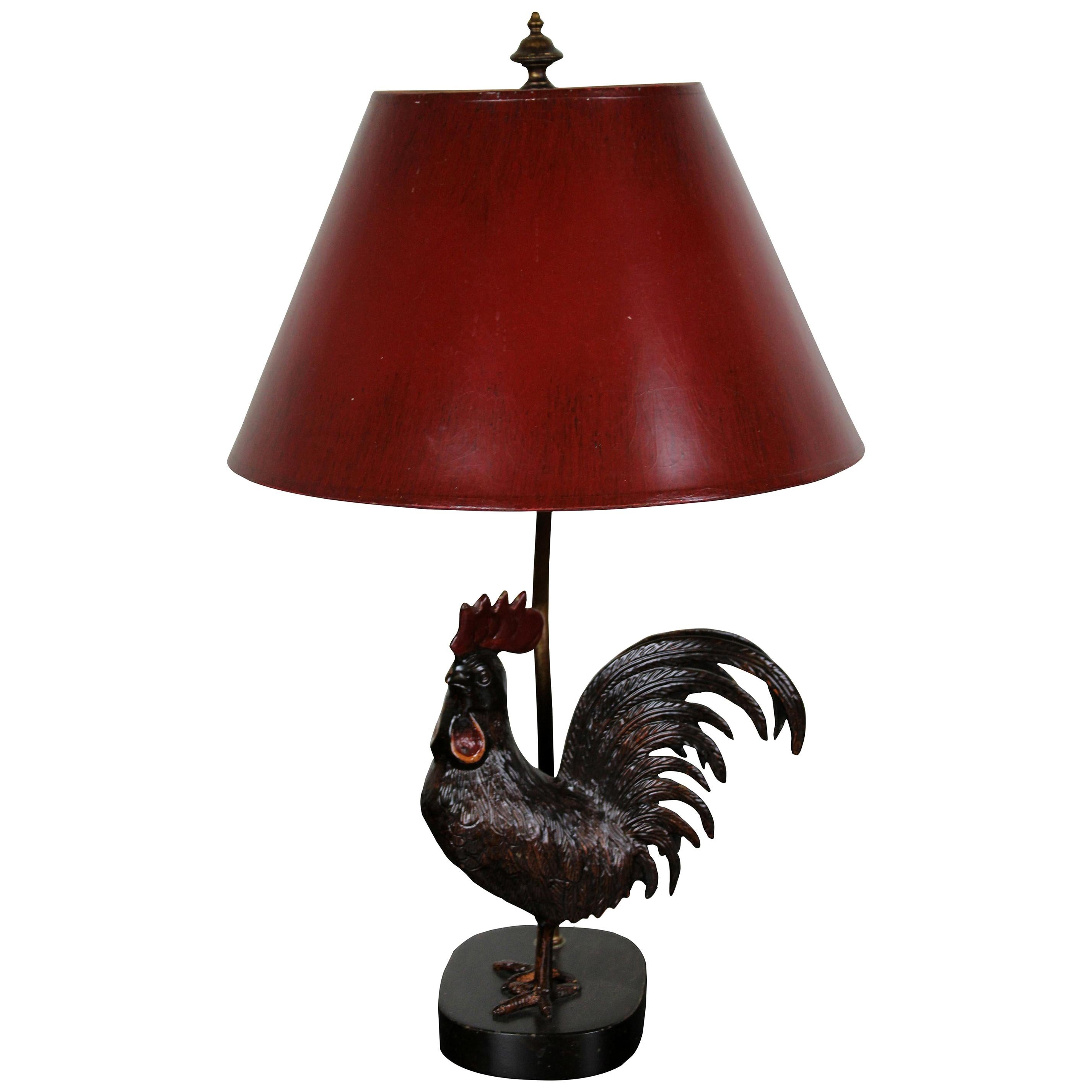 Frederick Cooper Metal Rooster Cock Table Lamp Red Shade Country Farmhouse