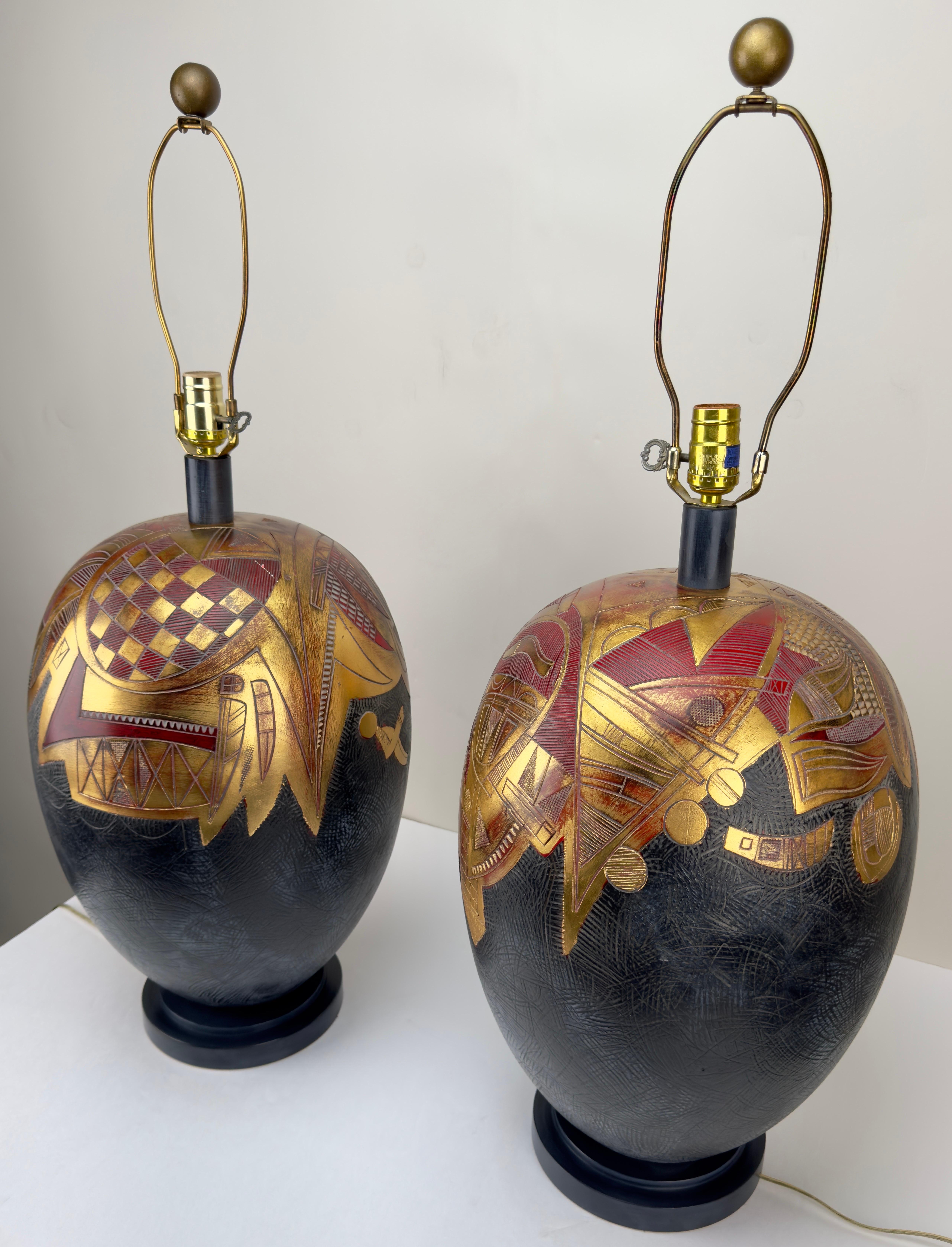 Americano Lampada da tavolo Frederick Cooper Mid Century Modern Ginger Jar Gold & Black, una coppia in vendita