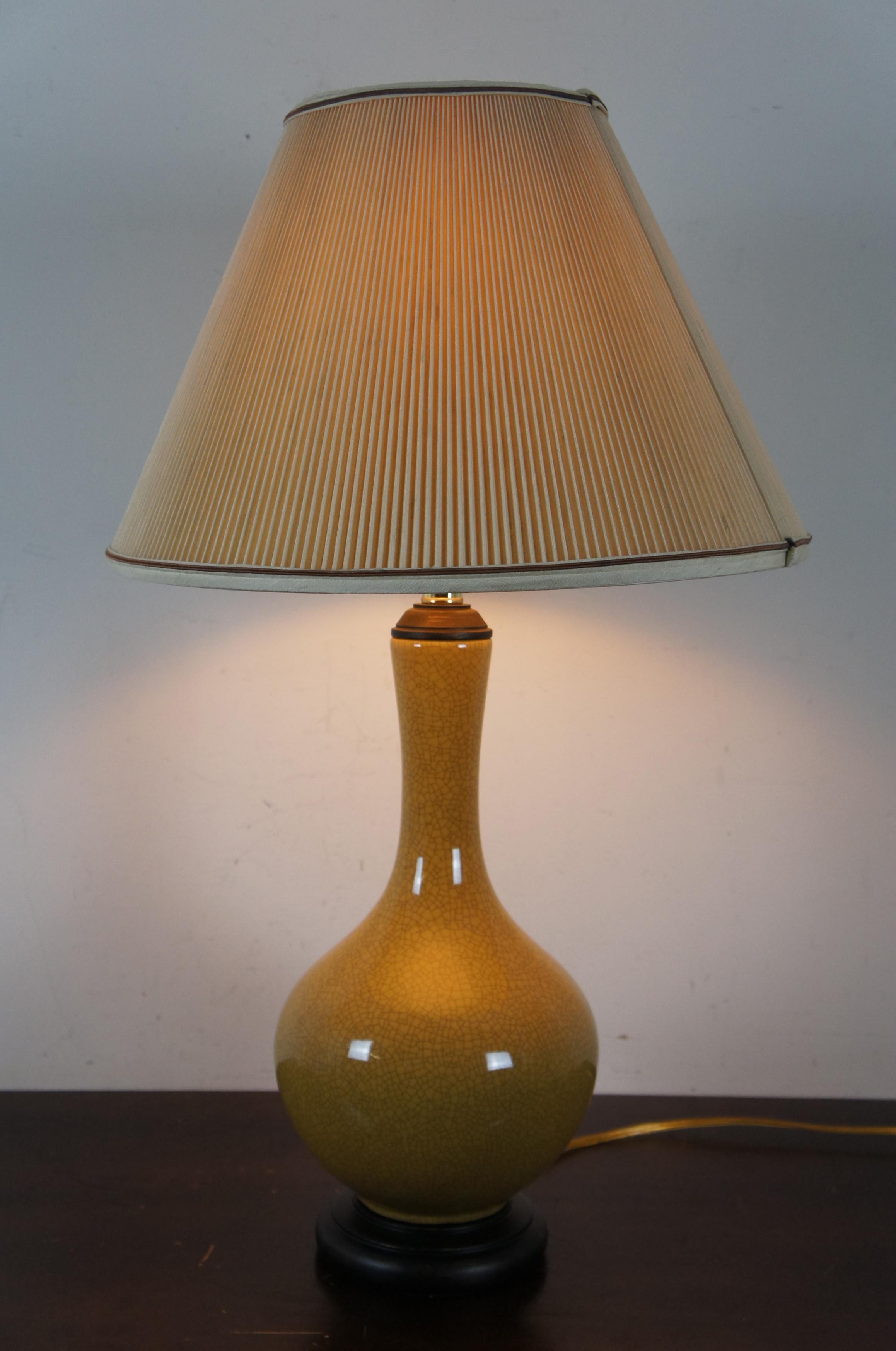 Late 20th Century Frederick Cooper Mustard Glaze Ceramic Table Lamp Bottle Vase Crackle Finish