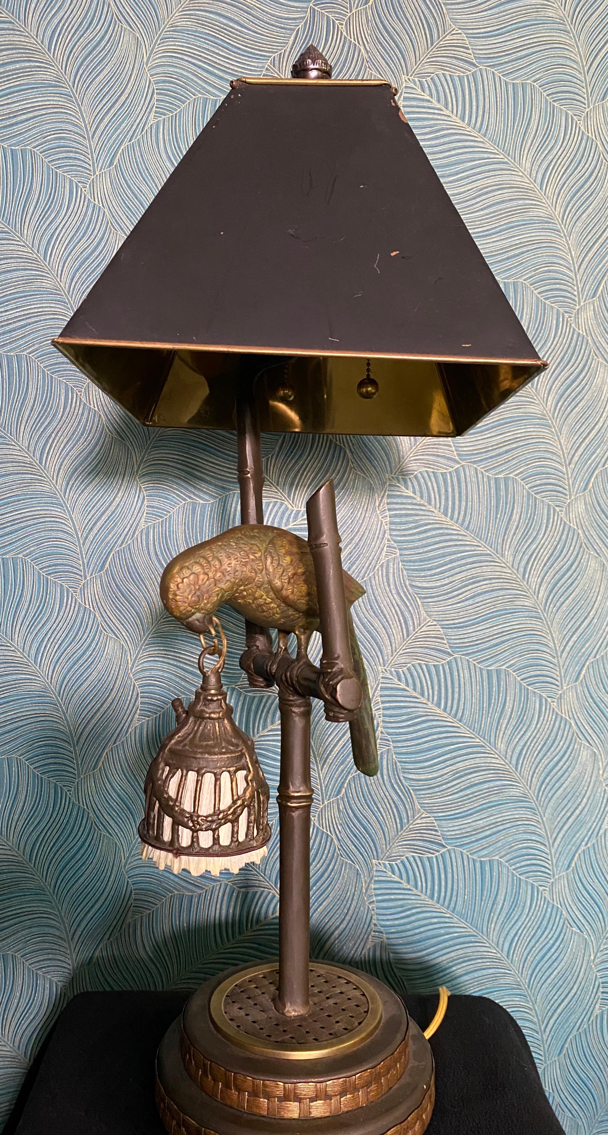 Contemporary Frederick Cooper Parrot Brass Table Lamp Faux Bamboo