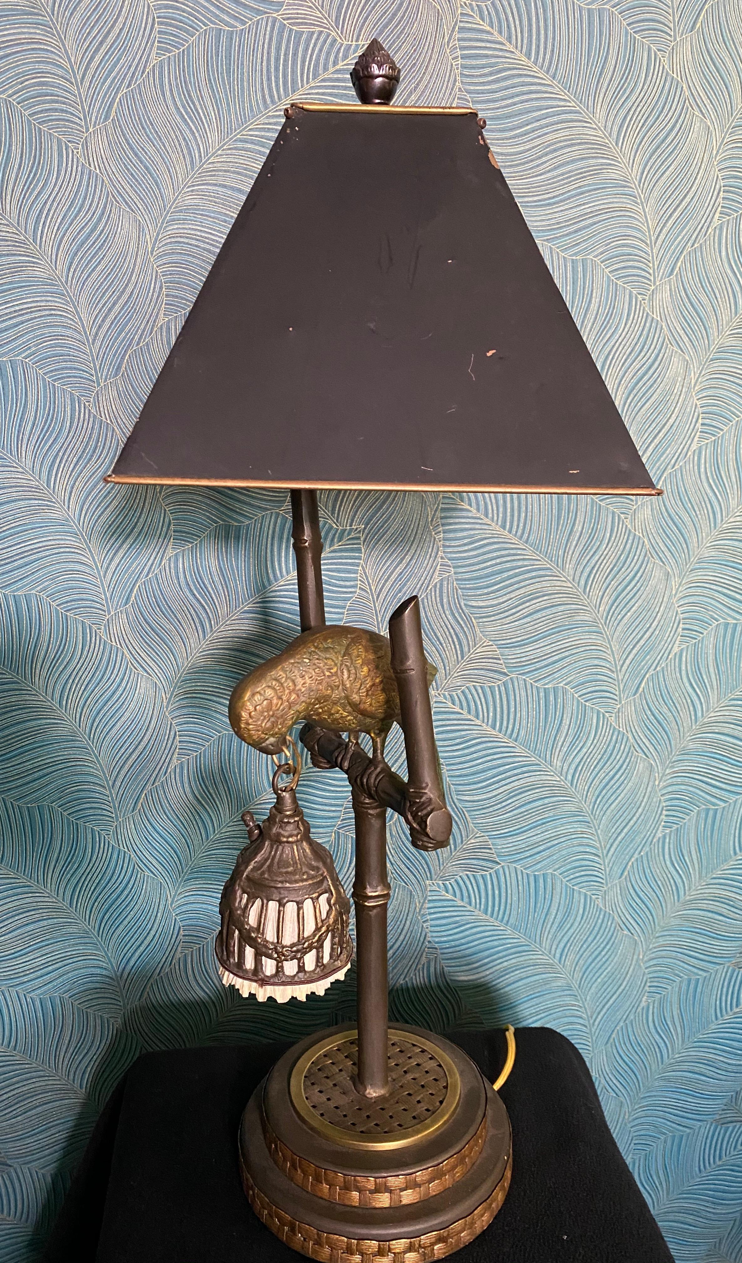 Mid-Century Modern Frederick Cooper Parrot Brass Table Lamp Faux Bamboo