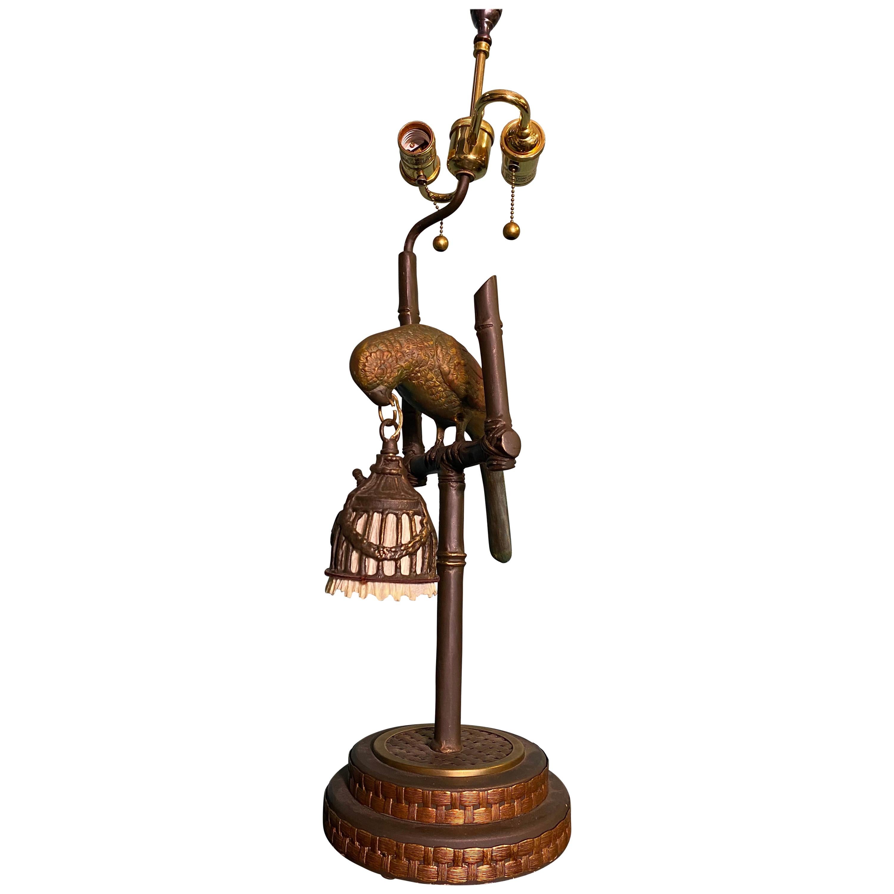 Frederick Cooper Parrot Brass Table Lamp Faux Bamboo
